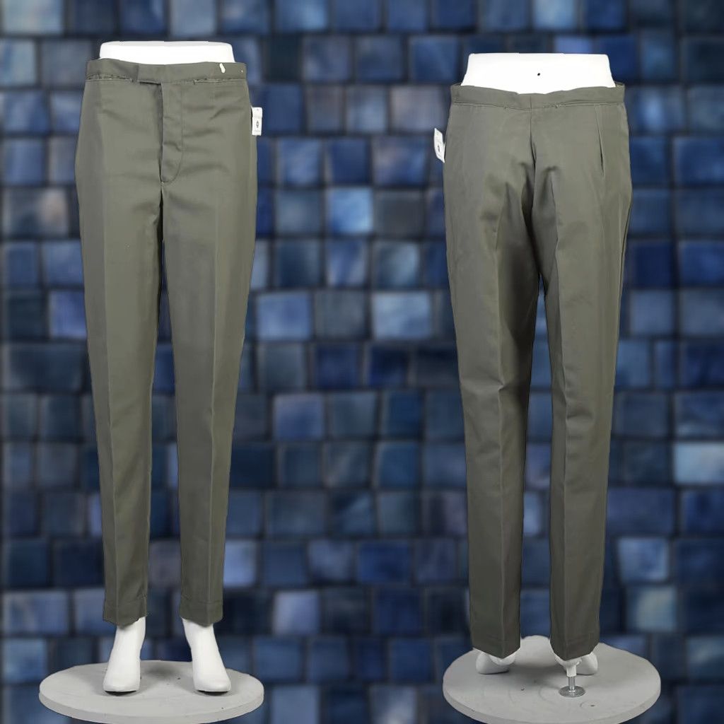 VINTAGE Small 1960s Deadstock Pants Sanforized Cotton Gabardine Olive Green Tapered Pant