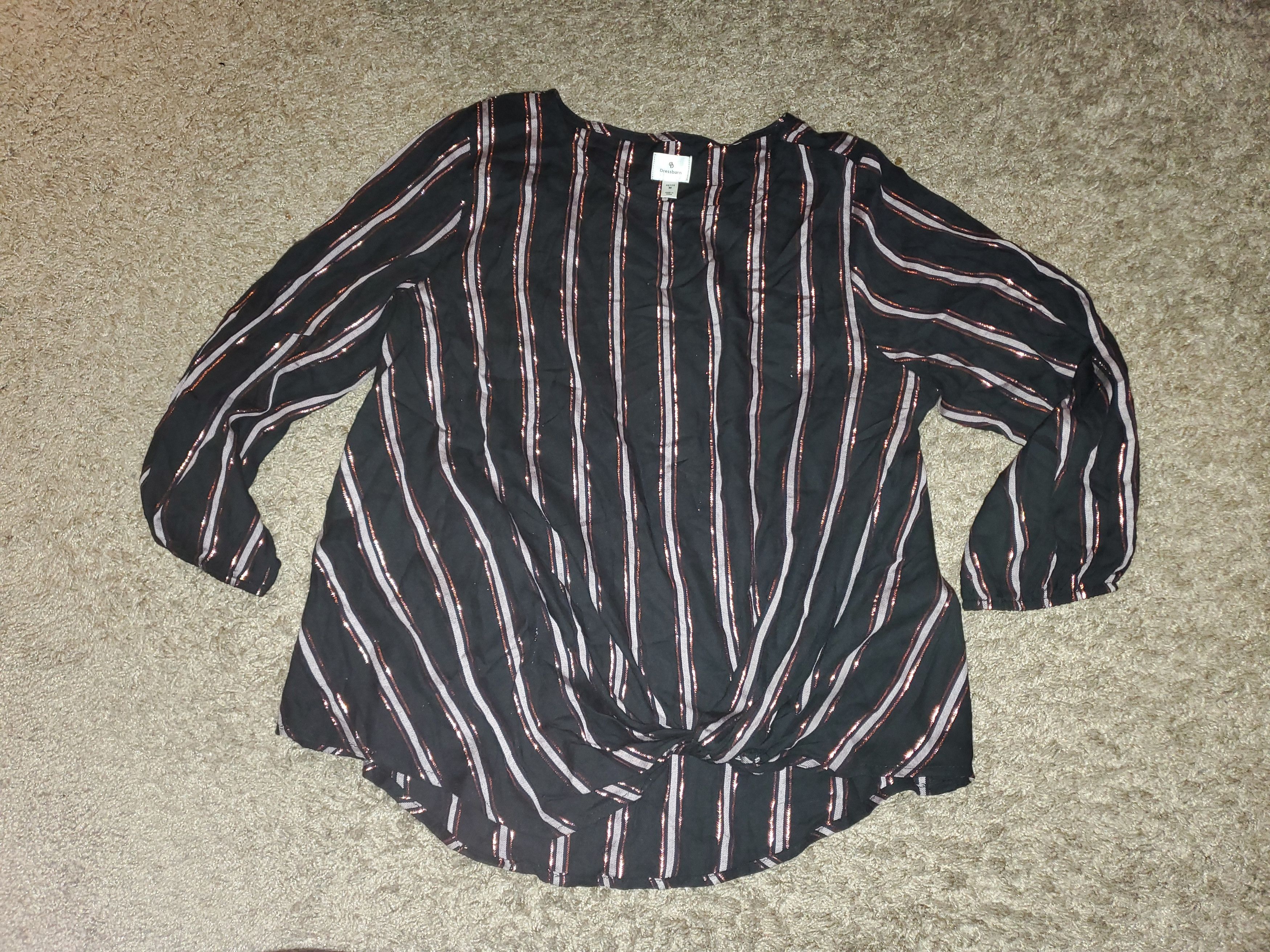 Other Dressbarn black + pink shimmer striped blouse-size Petite M Size M / US 6-8 / IT 42-44 - 3 Thumbnail