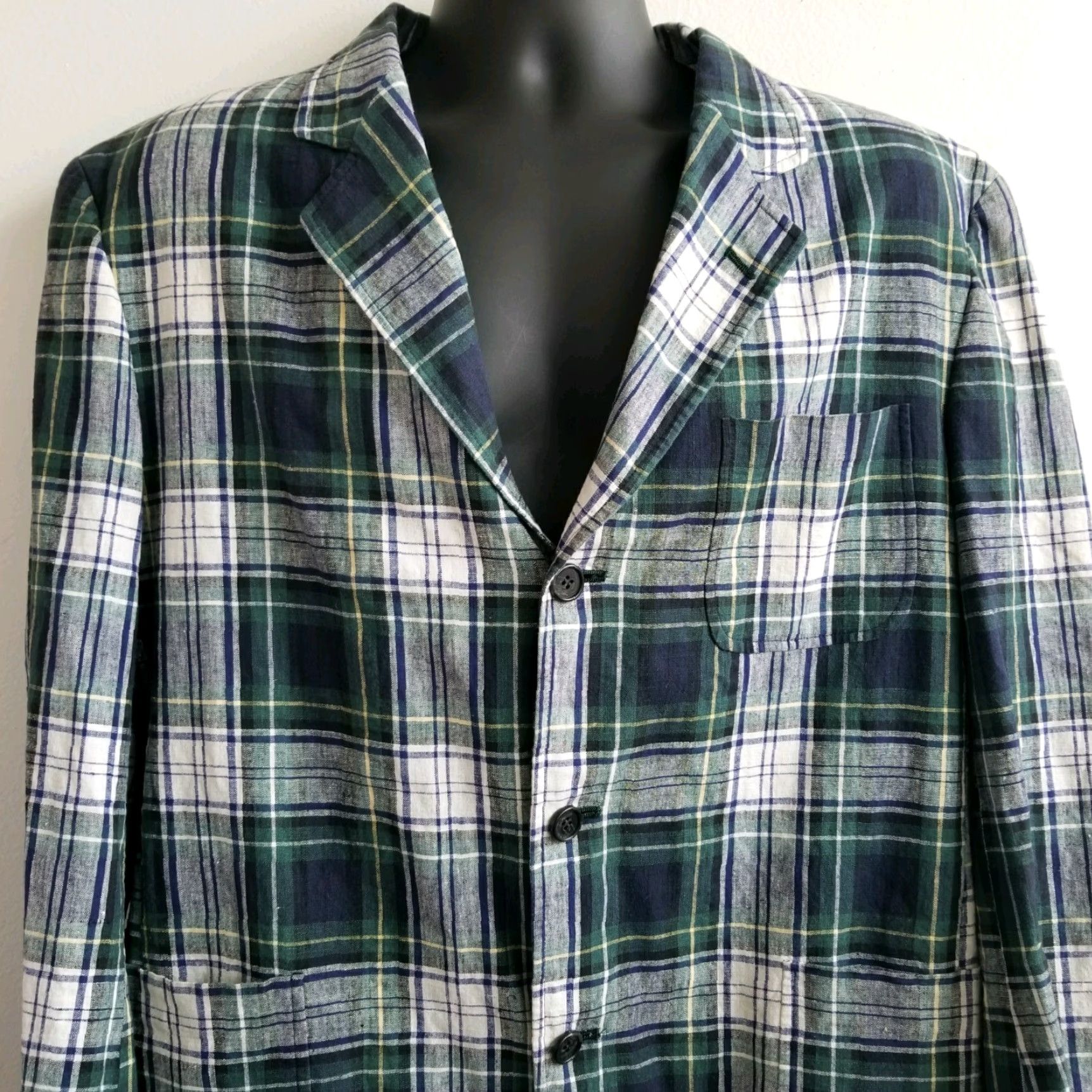 Tommy Hilfiger VINTAGE Tommy Hilfiger Blazer Shirt Mens 90's USA made Navy Blue Green Plaid Size Large Size 42R - 2 Thumbnail