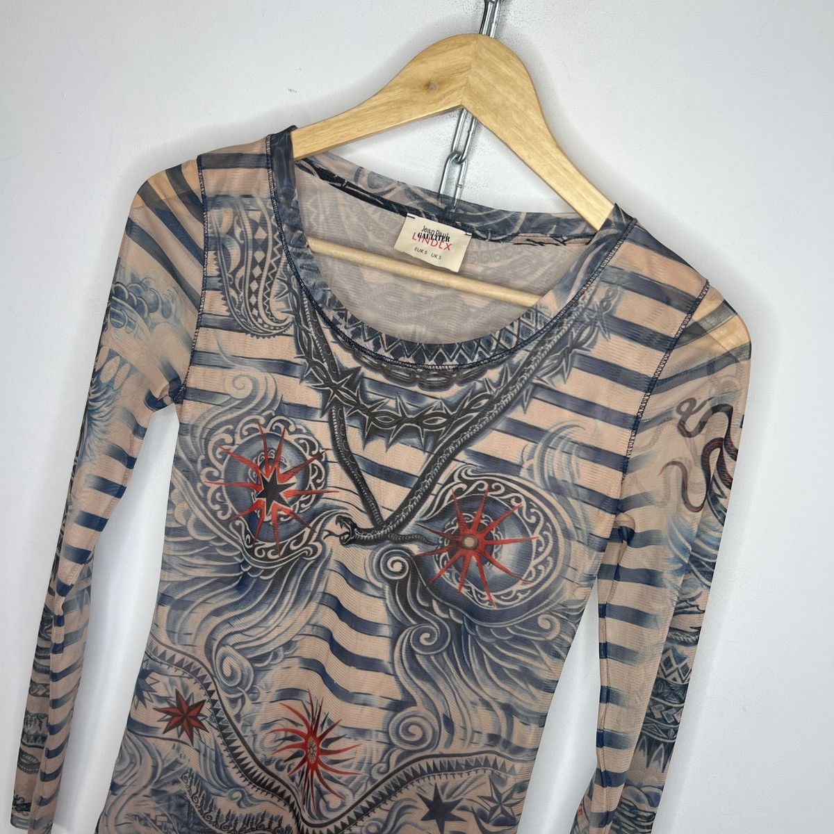 Jean Paul Gaultier Jean Paul Gaultier Mesh Top Tattoo Long Sleeve Mini Dress Size S / US 4 / IT 40 - 4 Thumbnail