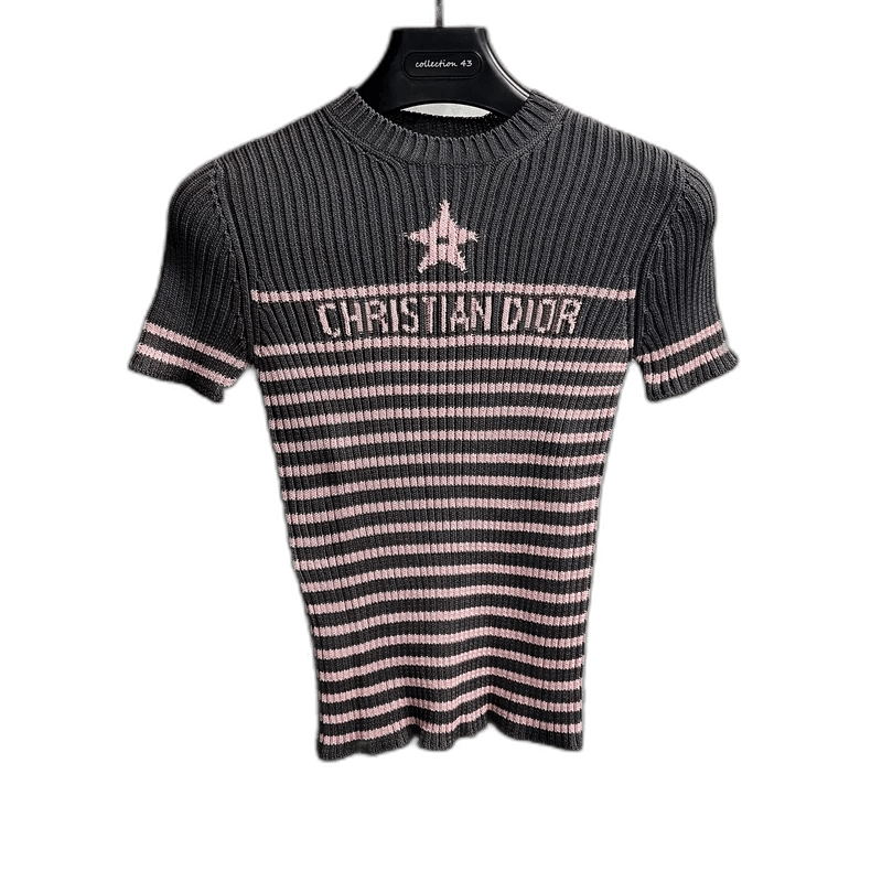 Dior Christian Dior Striped Short Sleeve Knit Top Size US S / EU 44-46 / 1 - 1 Thumbnail