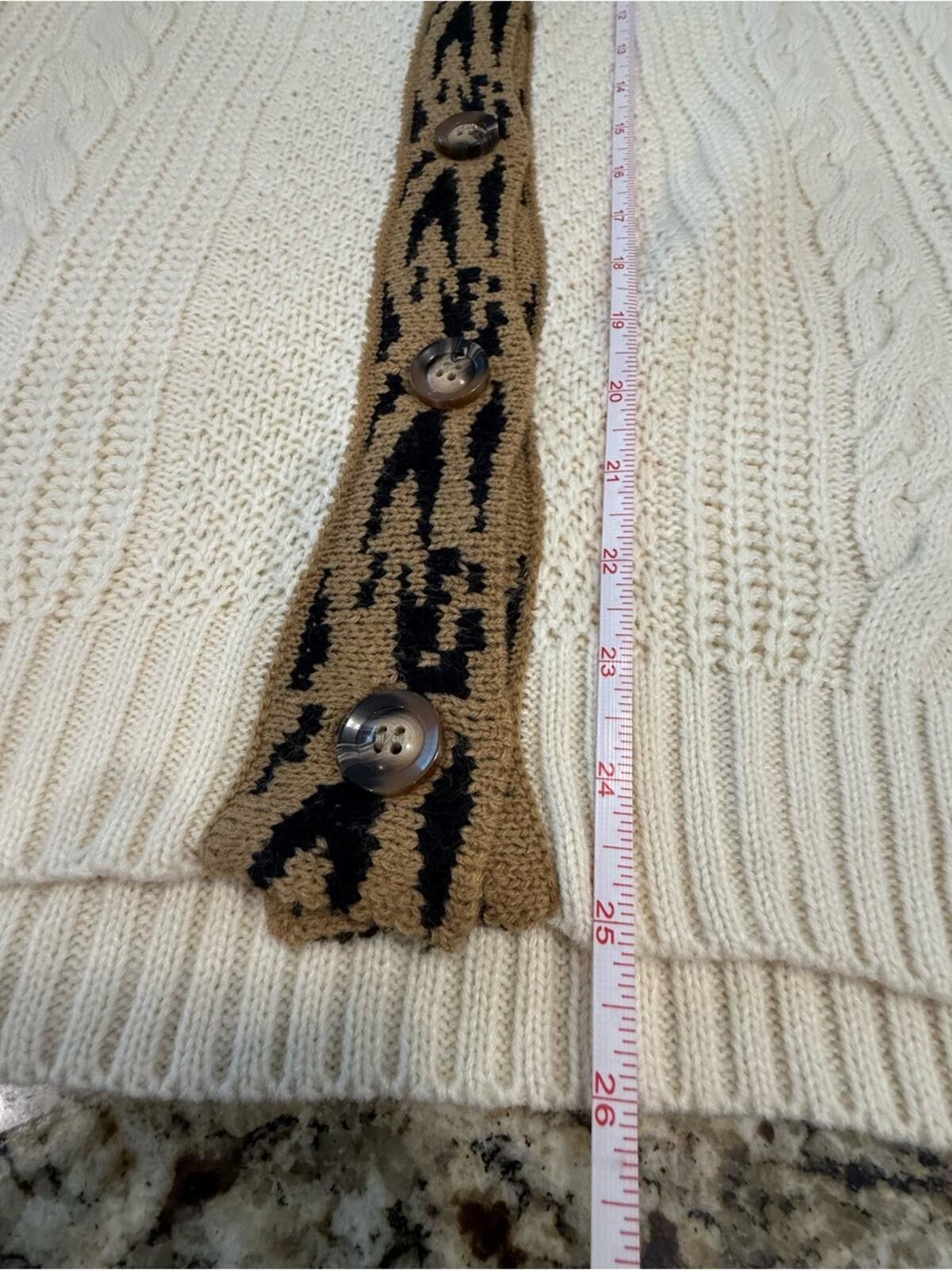 BIGI Bibi leopard print cream cable knit cardigan sweater SZ LG Size L / US 10 / IT 46 - 9 Thumbnail