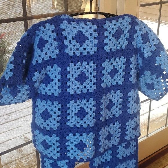 Handmade Handmade Upcycled Crocheted Blue Granny Square 2 pc Sz Ĺ-XL Size XL / US 12-14 / IT 48-50 - 2 Thumbnail