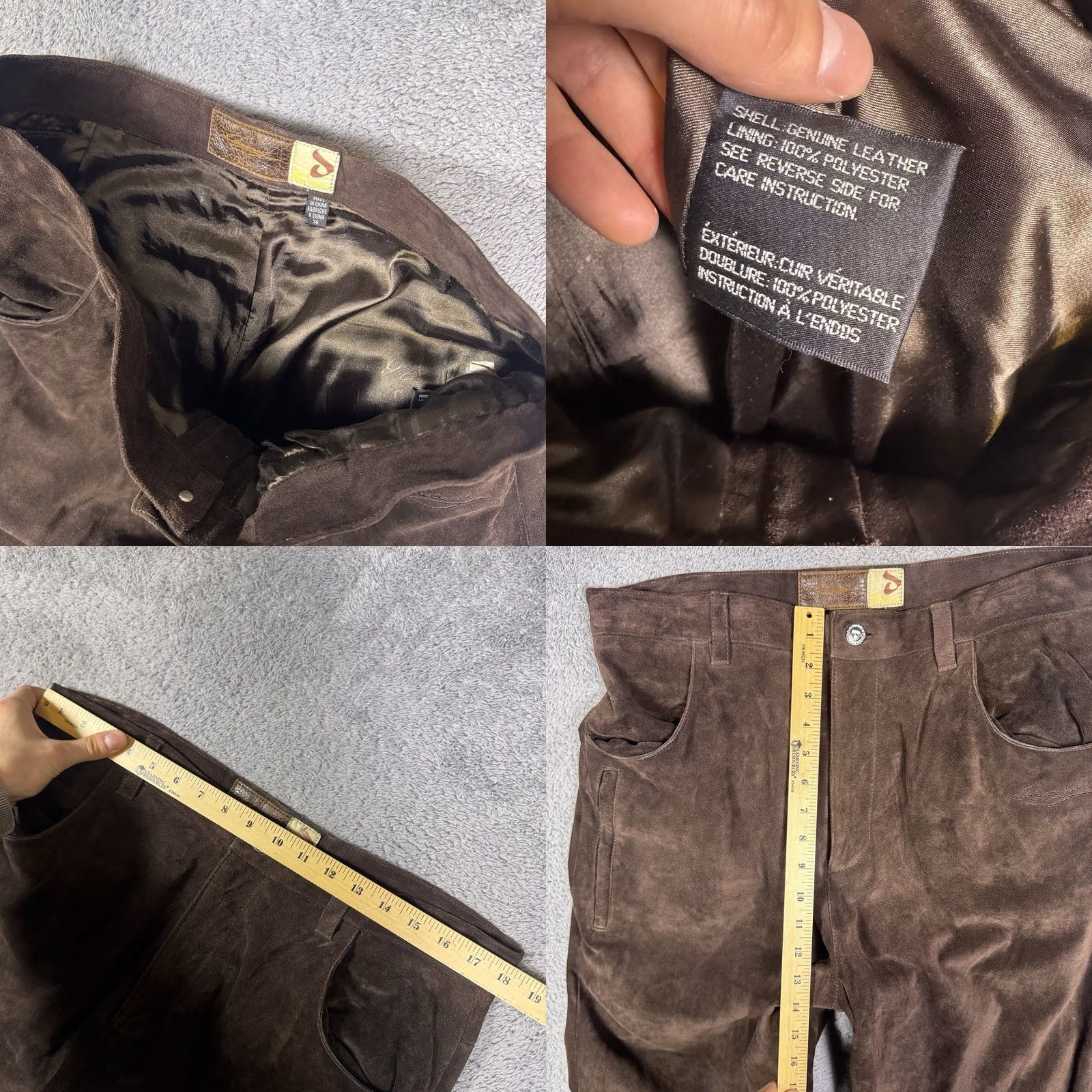 Vintage Davoucci Leather Pants Mens 36x33 Vintage Heavyweight Trouser Suede Brown Y2K Size US 36 / EU 52 - 8 Thumbnail