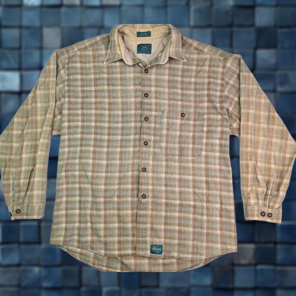 Vintage Baxter Shirt Men L Plaid Brown Tan Cotton Linen Button-Down Long Sleeve casual Vintage: No Size US L / EU 52-54 / 3 - 1 Thumbnail
