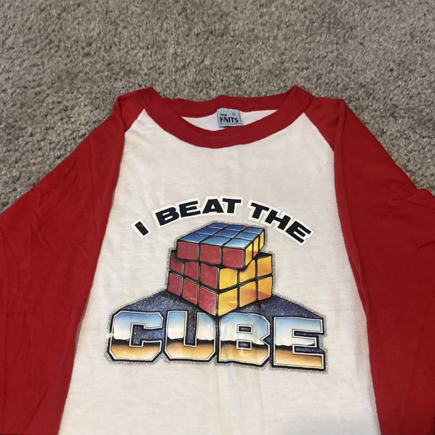 Vintage VINTAGE 80s I Beat The Rubix Cube Greg Raglan 3/4 Sleeve Baseball T-Shirt The Knits S White Mens Size US S / EU 44-46 / 1 - 3 Thumbnail