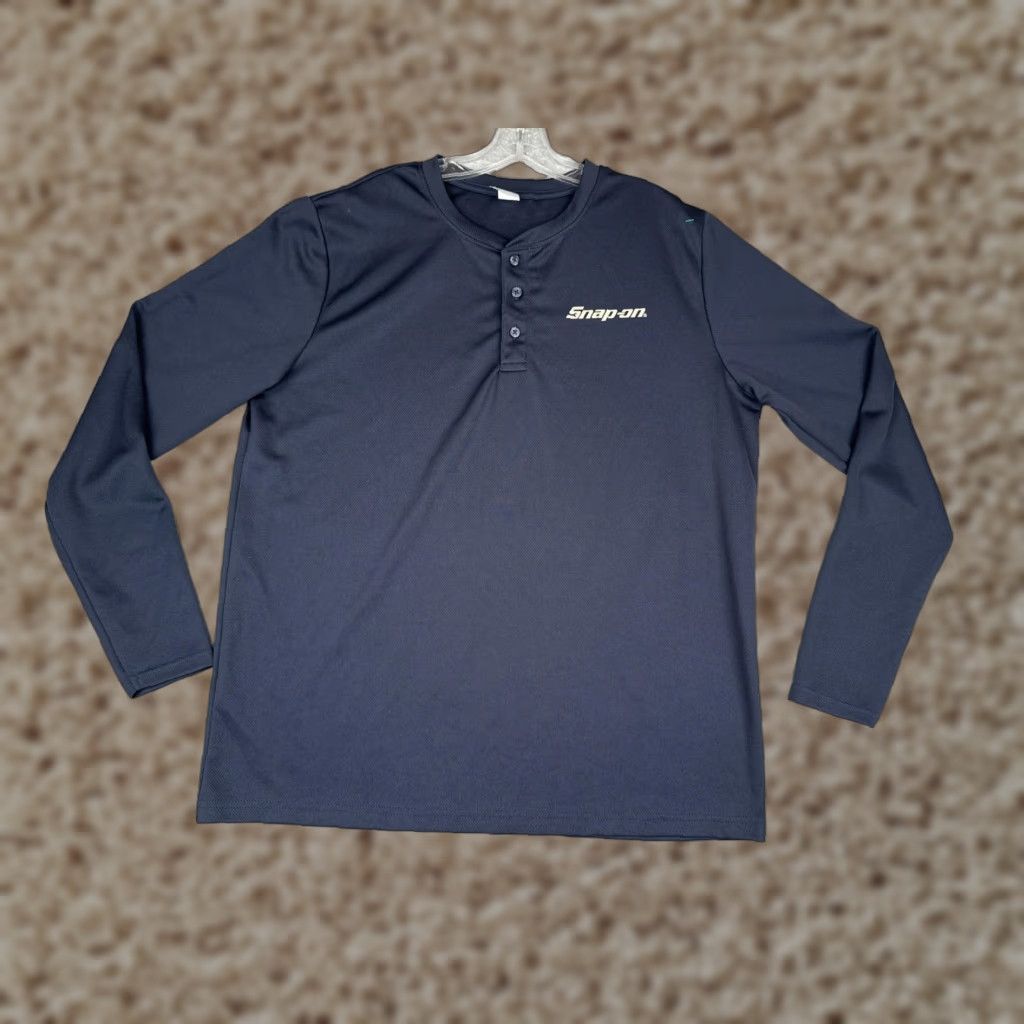 Vintage Snap-on Logo Shirt Men XL Blue Long Sleeve Henley Performance Work Top Polyester Size US XL / EU 56 / 4 - 1 Thumbnail