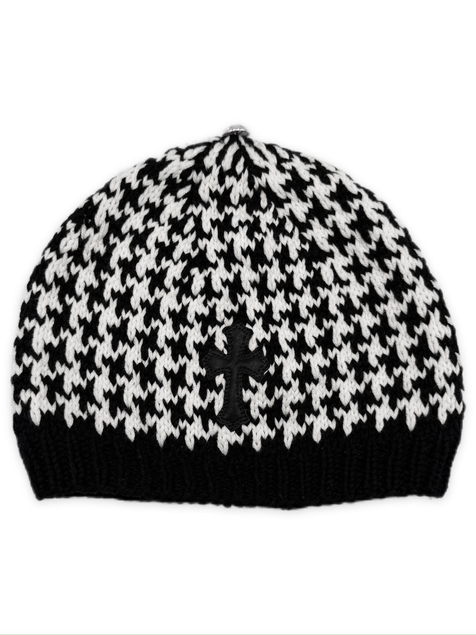 Chrome Hearts Chrome Hearts Leather Cross Patch Houndstooth Rhodium Star Knit Beanie Size ONE SIZE - 1 Thumbnail