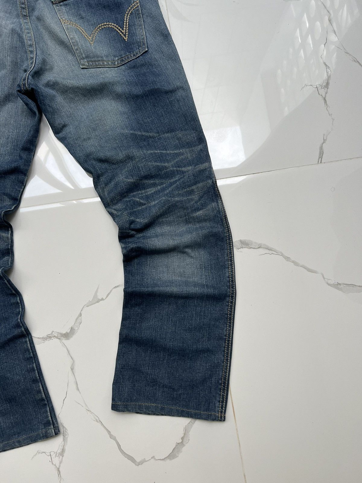 Edwin × Vintage 90’s EDWIN BLUE TRIP RARE JAPAN Y2K BAGGY JEANS POCKET LOGO Size US 34 / EU 50 - 3 Thumbnail
