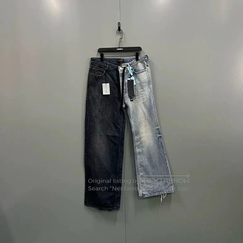 Balenciaga Patchwork Asymmetric Jeans.