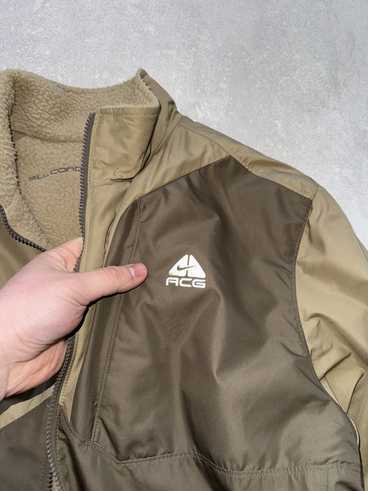 Vintage Nike ACG 00s Reversible Brown Teddy/Nylon Jacket Y2K