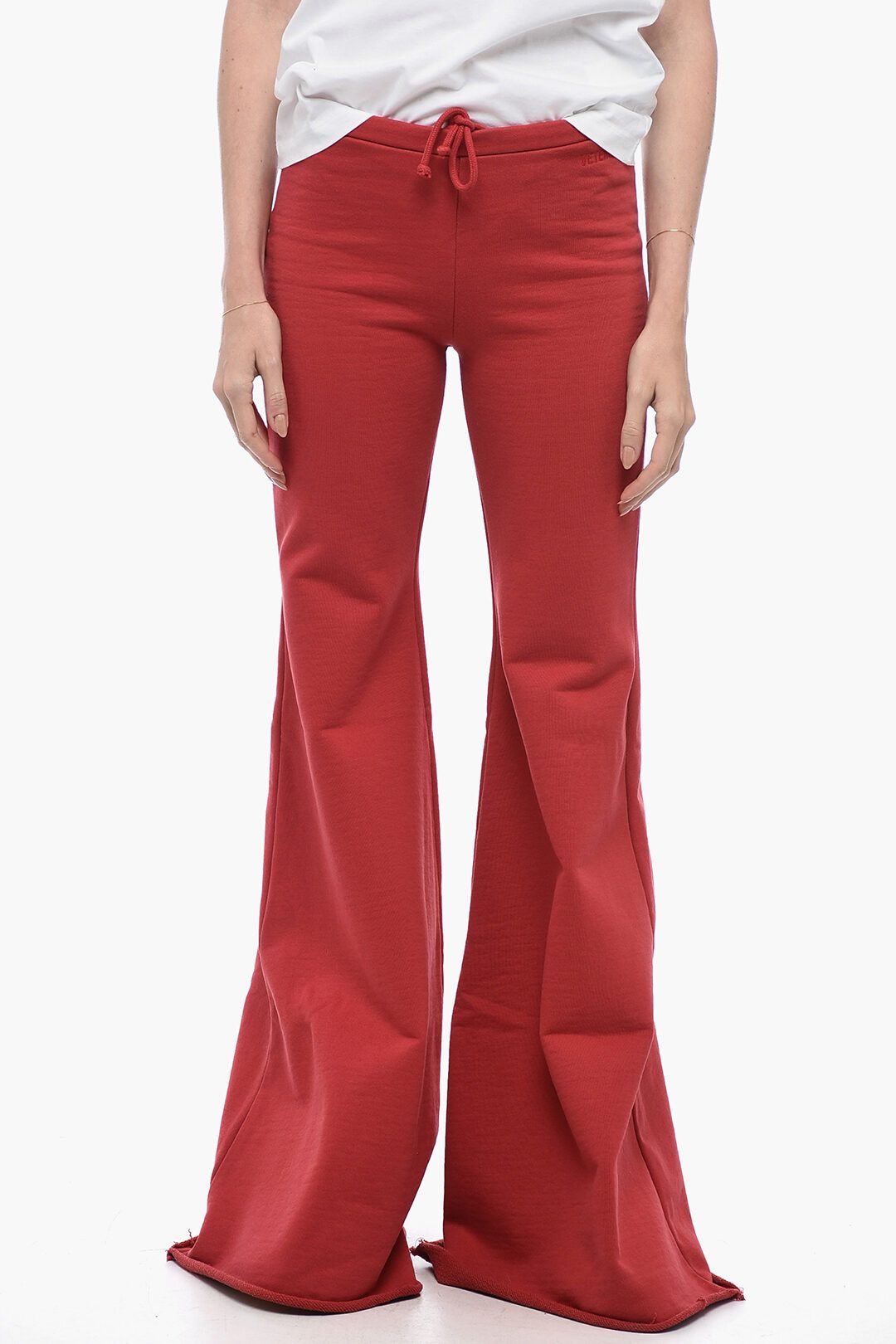 og1mm0824 Flared Joggers Row-Cut Hem in Red