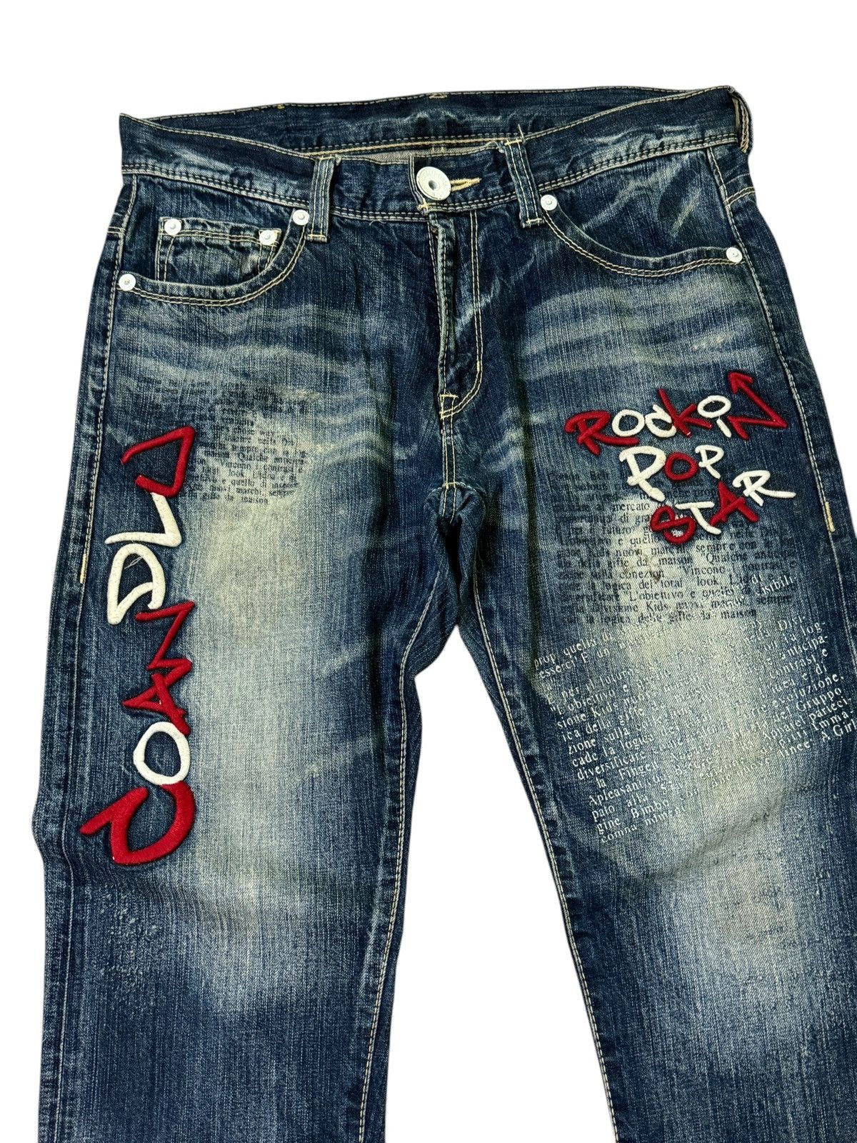 Hysteric Glamour Japanese Co & Lu Embroidered Acid Wash Poem Denim Jeans Size US 32 / EU 48 - 4 Thumbnail