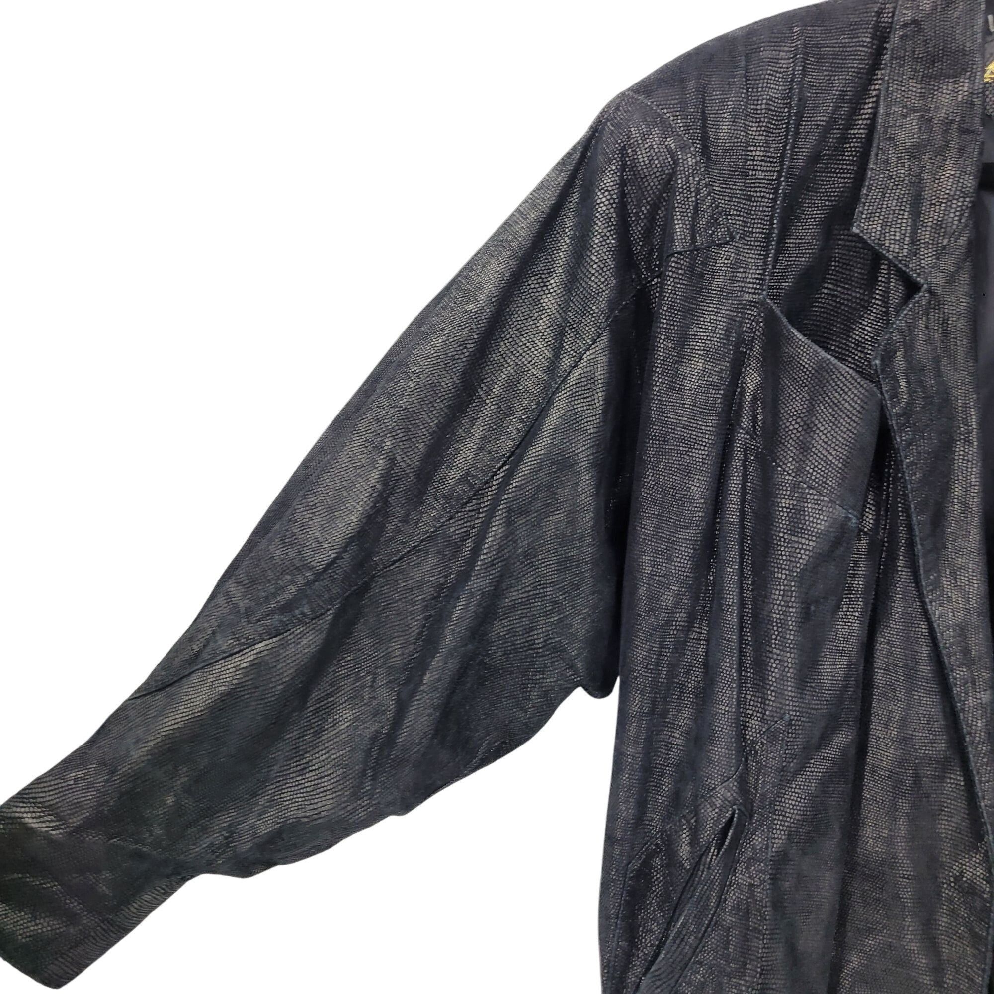Vintage Vtg 80s Genuine Leather Jacket Sz L Black Oil Slick Textured Size L / US 10 / IT 46 - 6 Thumbnail