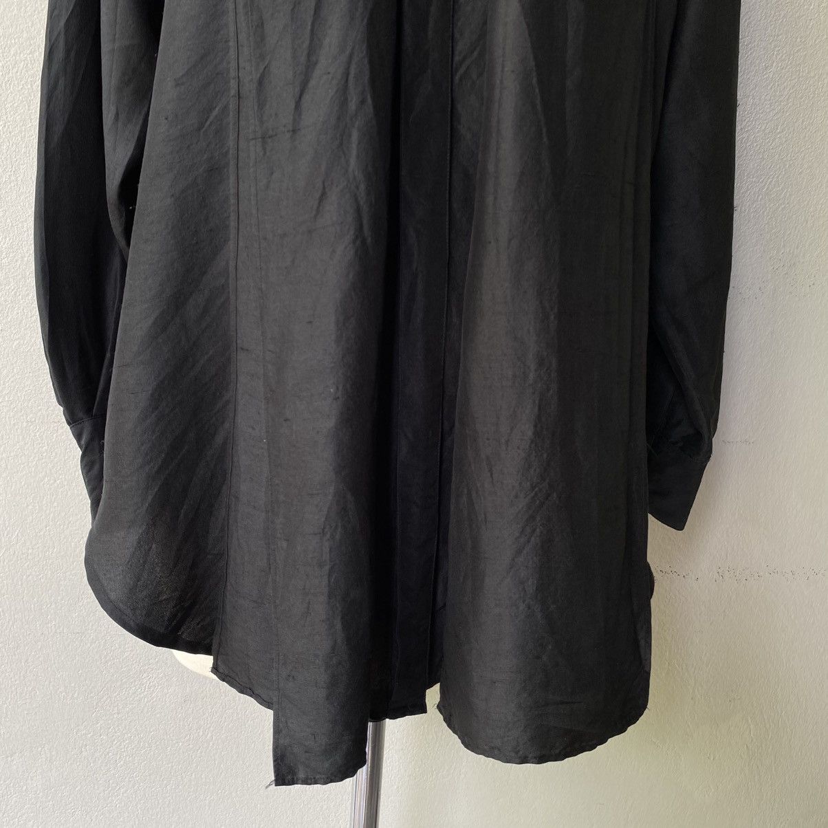 Issey Miyake IS Issey Miyake Black Silk Long Sleeve Bow Tie Collar Shirt Size XL / US 12-14 / IT 48-50 - 17 Thumbnail