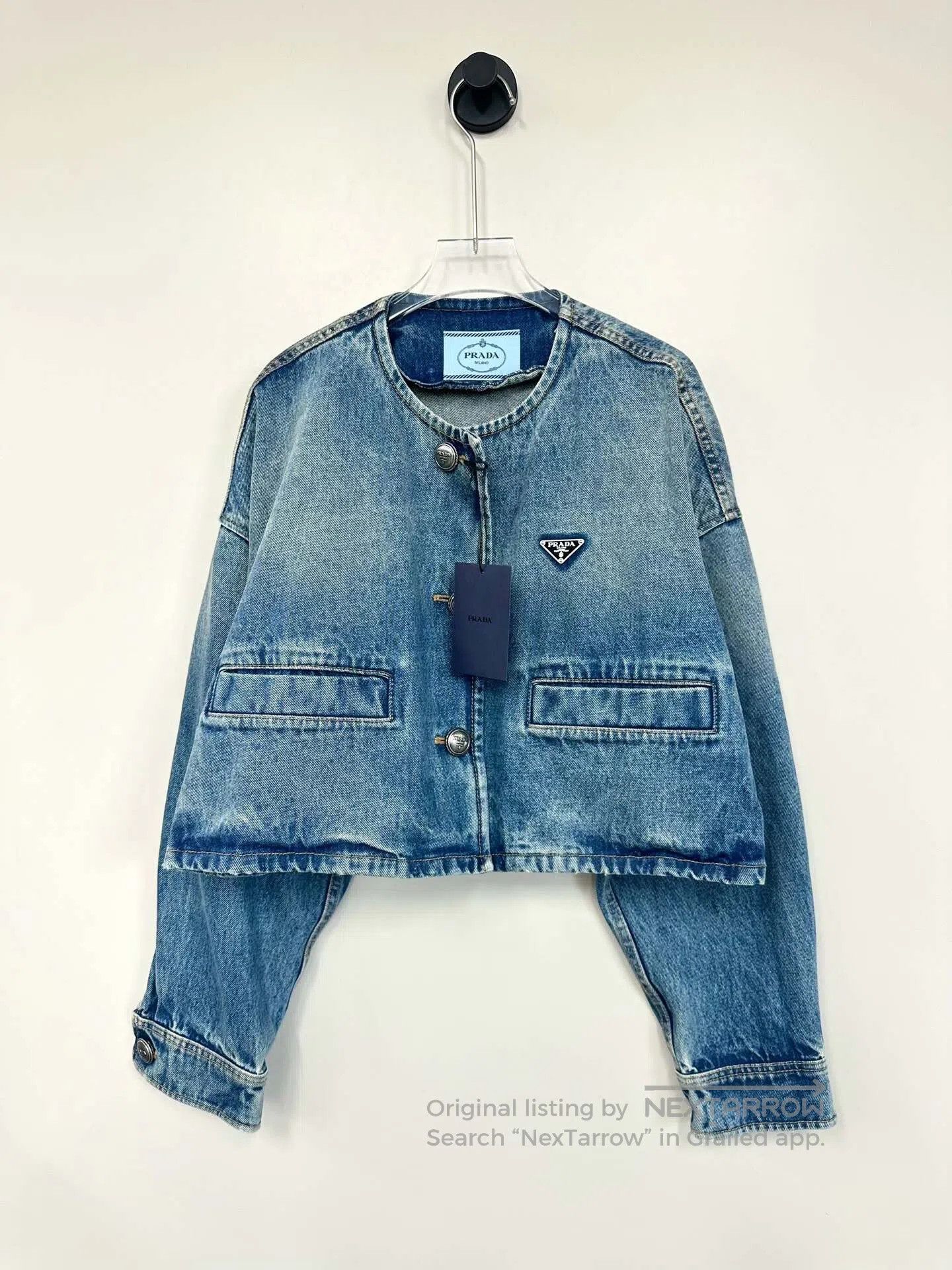 Prada Prada Blue Classic Triangular Logo Denim Jacket with Zippe Size XS / US 0-2 / IT 36-38 - 1 Thumbnail