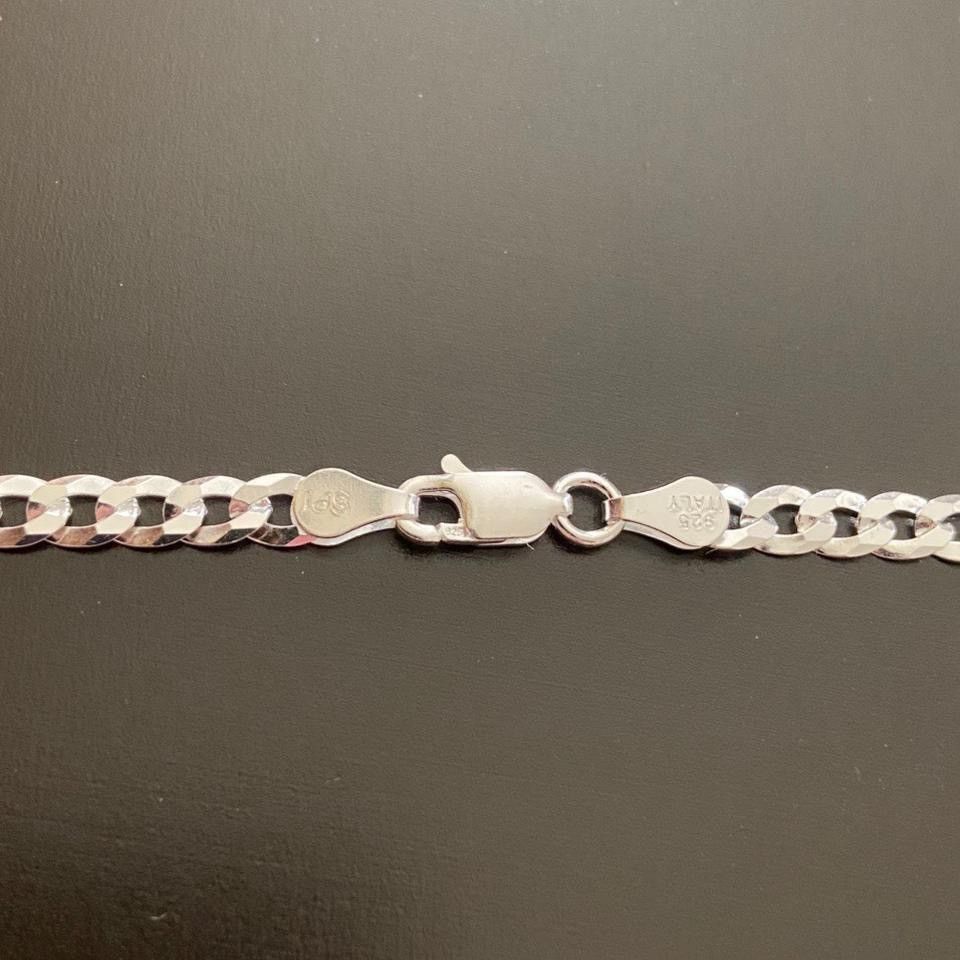 Sterling Silver Solid Silver Curb Chain Necklace 20in 4mm Size ONE SIZE - 3 Thumbnail
