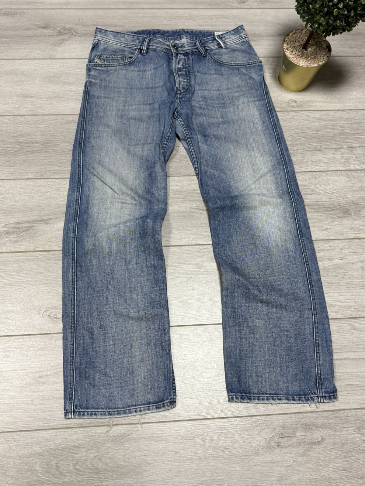 Diesel Diesel Bonsky Blue Wash Distressed Frayed Hem Straight Jeans Size US 33 - 3 Thumbnail