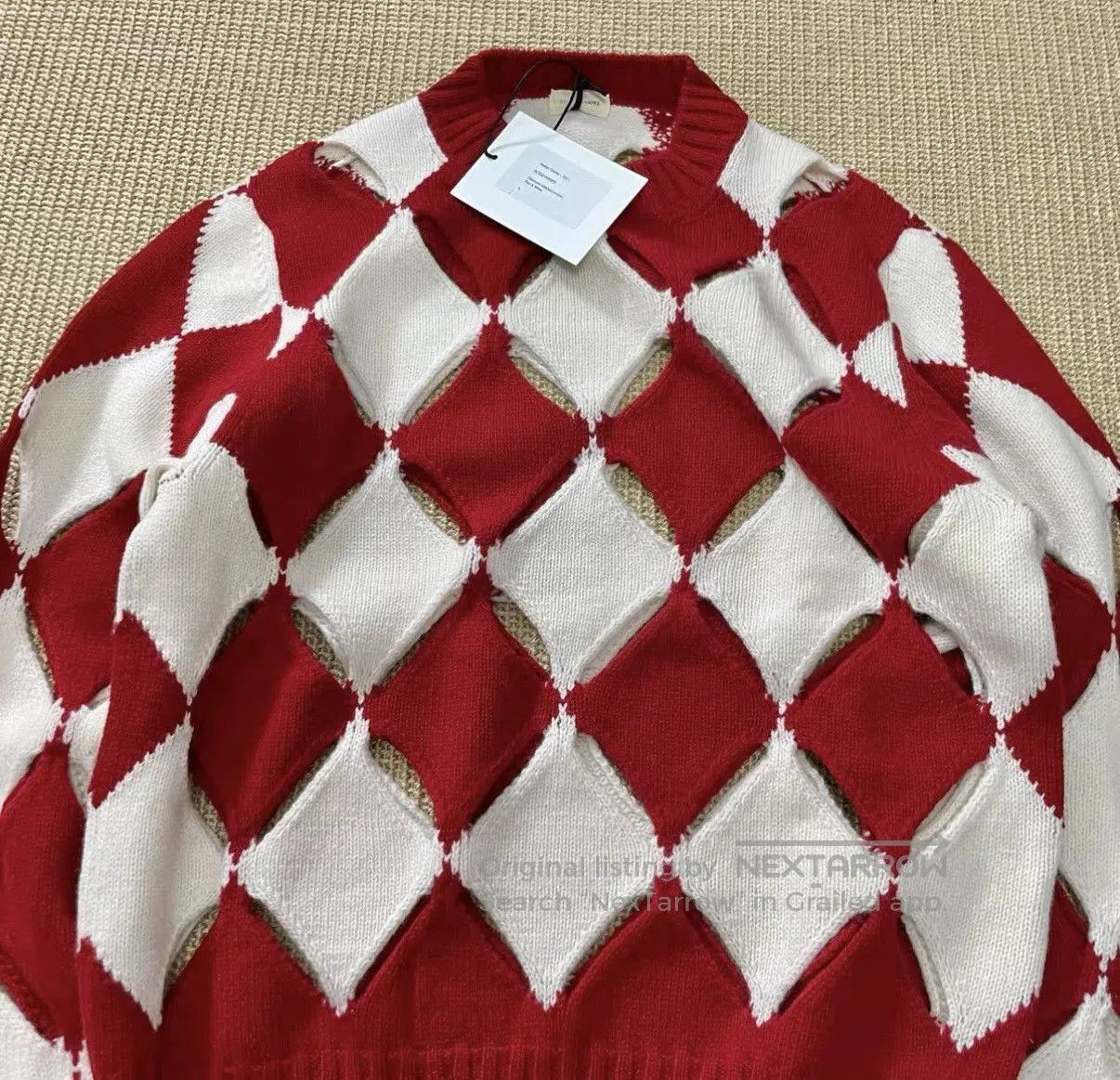 Stefan Cooke Red Diamond Pattern Knit Sweater Size L. Size US L / EU 52-54 / 3 - 2 Thumbnail