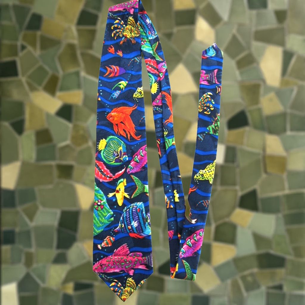Vintage VTG Surrey Aquatic Tropical Fish Ocean Beach Tie Shirt? Size ONE SIZE - 1 Thumbnail
