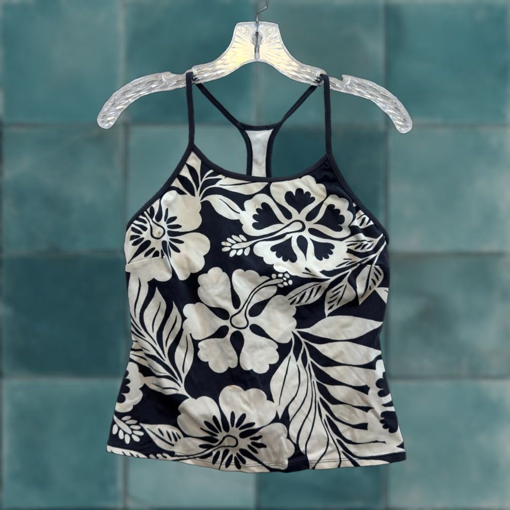 Speedo VINTAGE Y2K Tankini Swim Top M White Navy Tropical Floral Hawaiian Coconut Speedo Size M / US 6-8 / IT 42-44 - 1 Thumbnail