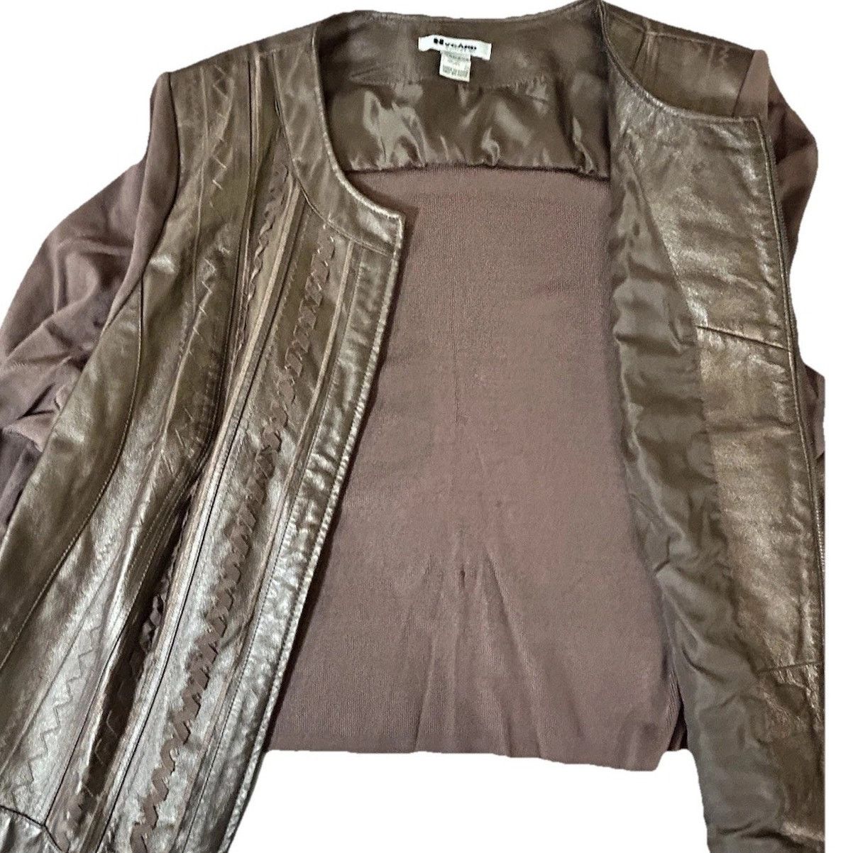Other Nygard Women Leather/Knit Full Zip Jacket Bronze Size 3XL Size 3XL / US 20-22 - 8 Thumbnail