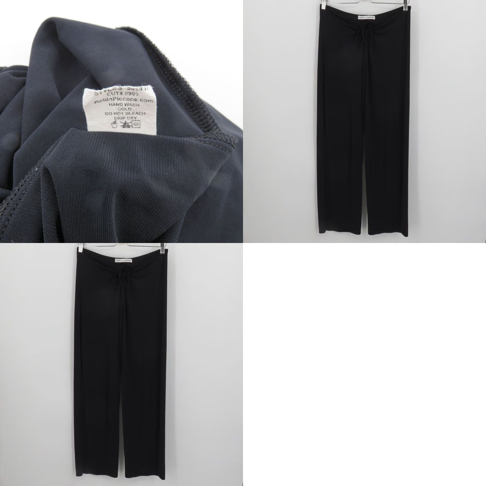 Vintage VTG Robin Piccone Women Pants Black Medium Slinky Straight Leg Keyhole Front Vintage Dress Pants Button? (but no new info). Size 32" / US 10 / IT 46 - 8 Thumbnail