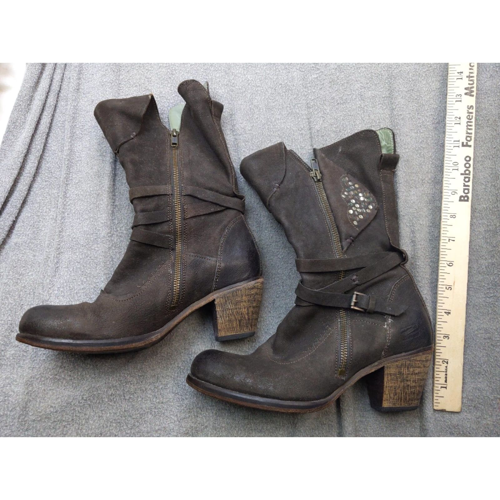 Vintage Nico Nerini Boots Womens 6.5 Brown Leather Mid Calf Zip Studded Biker Boots Size US 7 / IT 37 - 2 Thumbnail