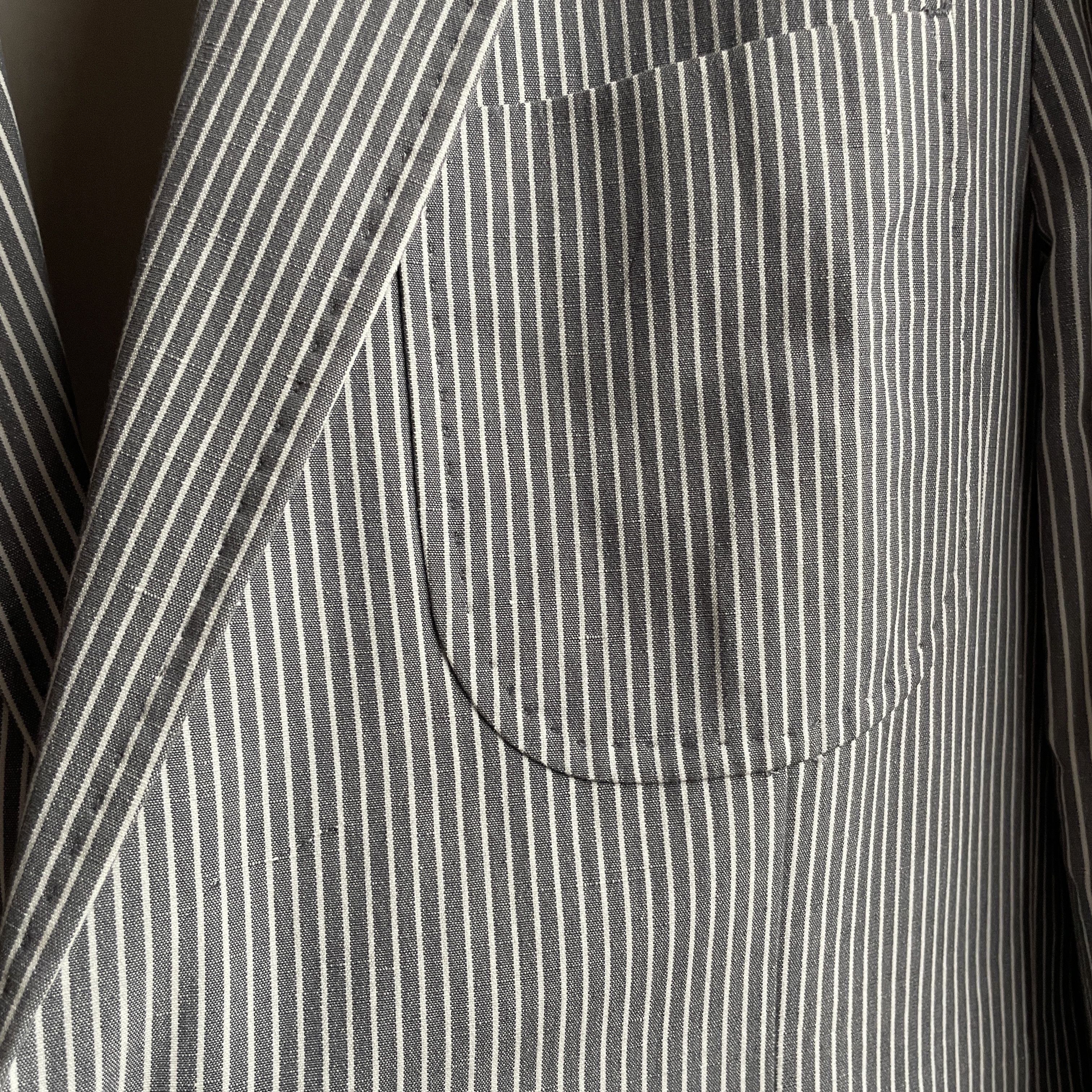 Paoloni Paoloni Cotton/Linen Half Lined Striped Gray Blazer Size 40R - 6 Thumbnail