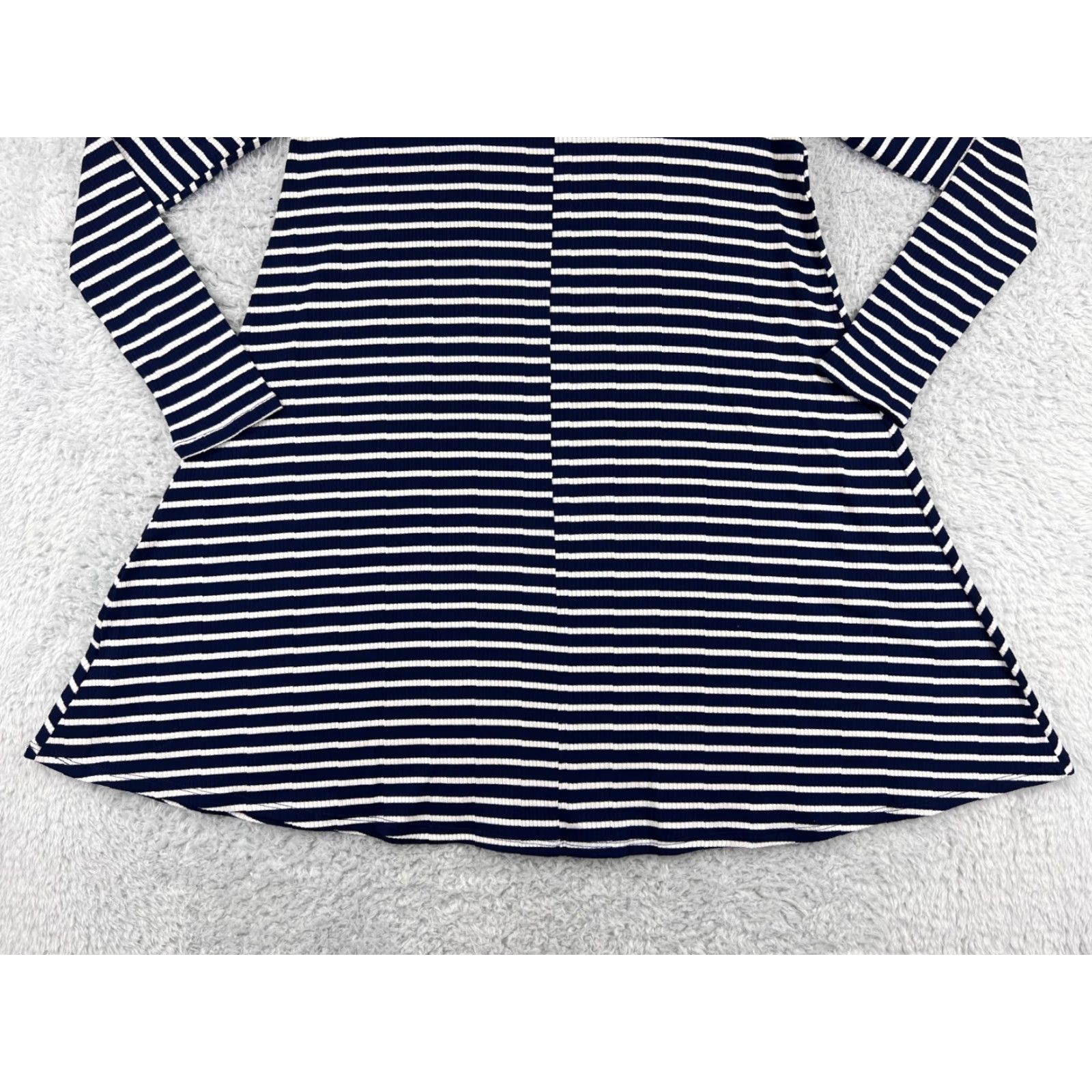 Vintage LA made Dress Women's Small/Medium Blue White Striped Long Sleeve Mini Polyester Knit Dress - Vintage? No Size M / US 6-8 / IT 42-44 - 7 Thumbnail