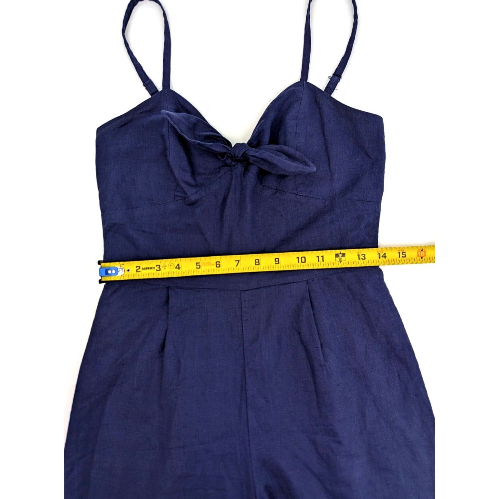 J.Crew J.CREW Linen Blend Sleeveless Jumpsuit Navy Blue 0 Women Adults Wide-Leg Inseam 24 in Bow Accent Shirt/One-Piece Size 25" / US 0 / IT 36 - 6 Thumbnail