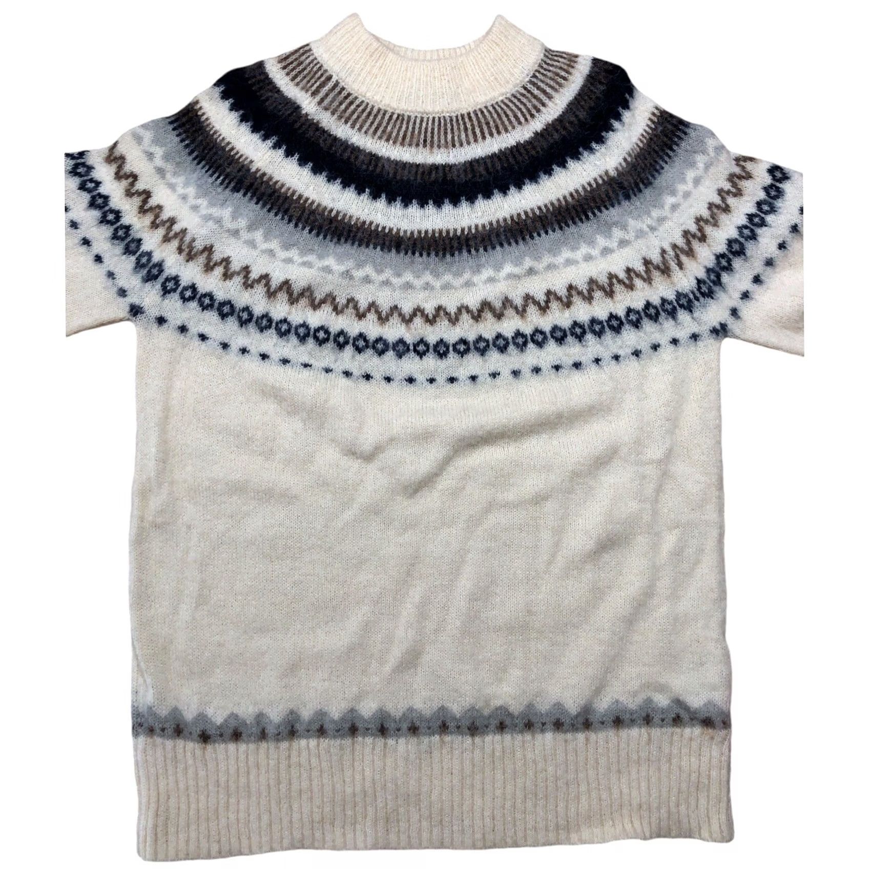J.Crew J.CREW Sweater Ivory Navy Fair Isle Yoke Puff-Sleeve Womens Tag XS Size XS / US 0-2 / IT 36-38 - 2 Thumbnail