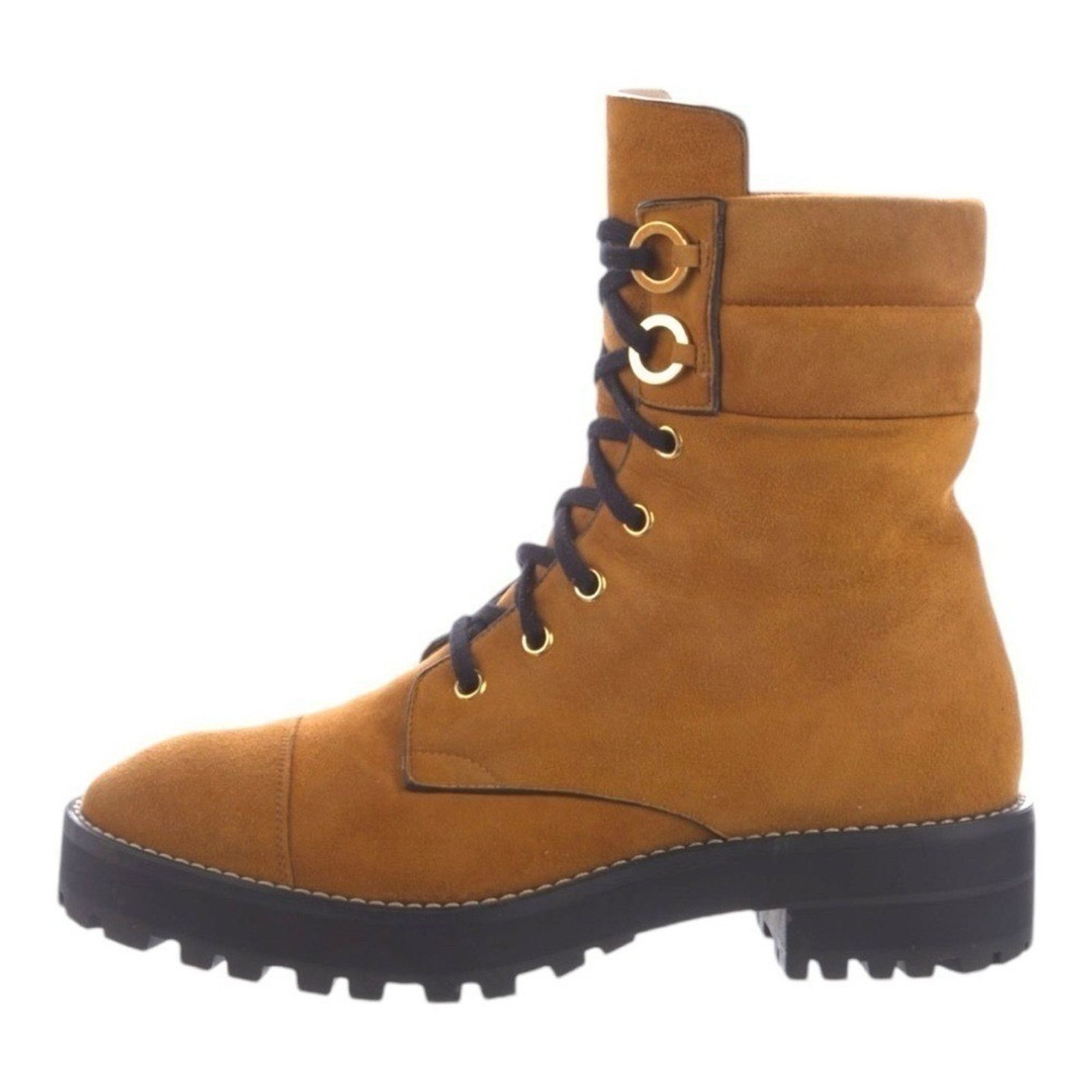 Stuart Weitzman Stuart Weitzman Leather Lace Up Gold Lug Sole Boots Size 5.5 Size US 5.5 / IT 35.5 - 1 Thumbnail