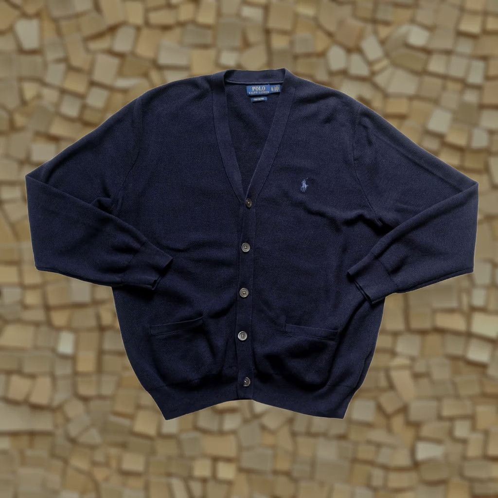 Ralph Lauren Ralph Lauren Polo Cardigan Mens XL Blue 90s Knit V-Neck Cotton Wool Blend Cardigan Size US XL / EU 56 / 4 - 1 Thumbnail
