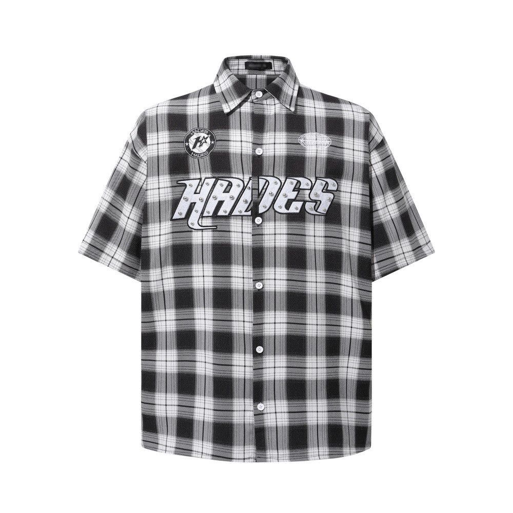 Japanese Brand Men's Loose-Fit Casual Plaid Shirt with Letter Appliqués Size US M / EU 48-50 / 2 - 1 Thumbnail