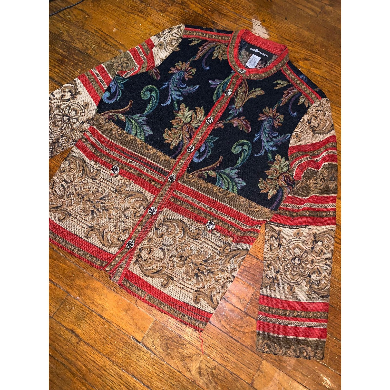 Other × Vintage Sag Harbor Tapestry Brocade Floral Jacket Boho Blazer 10 Size L / US 10 / IT 46 - 2 Thumbnail