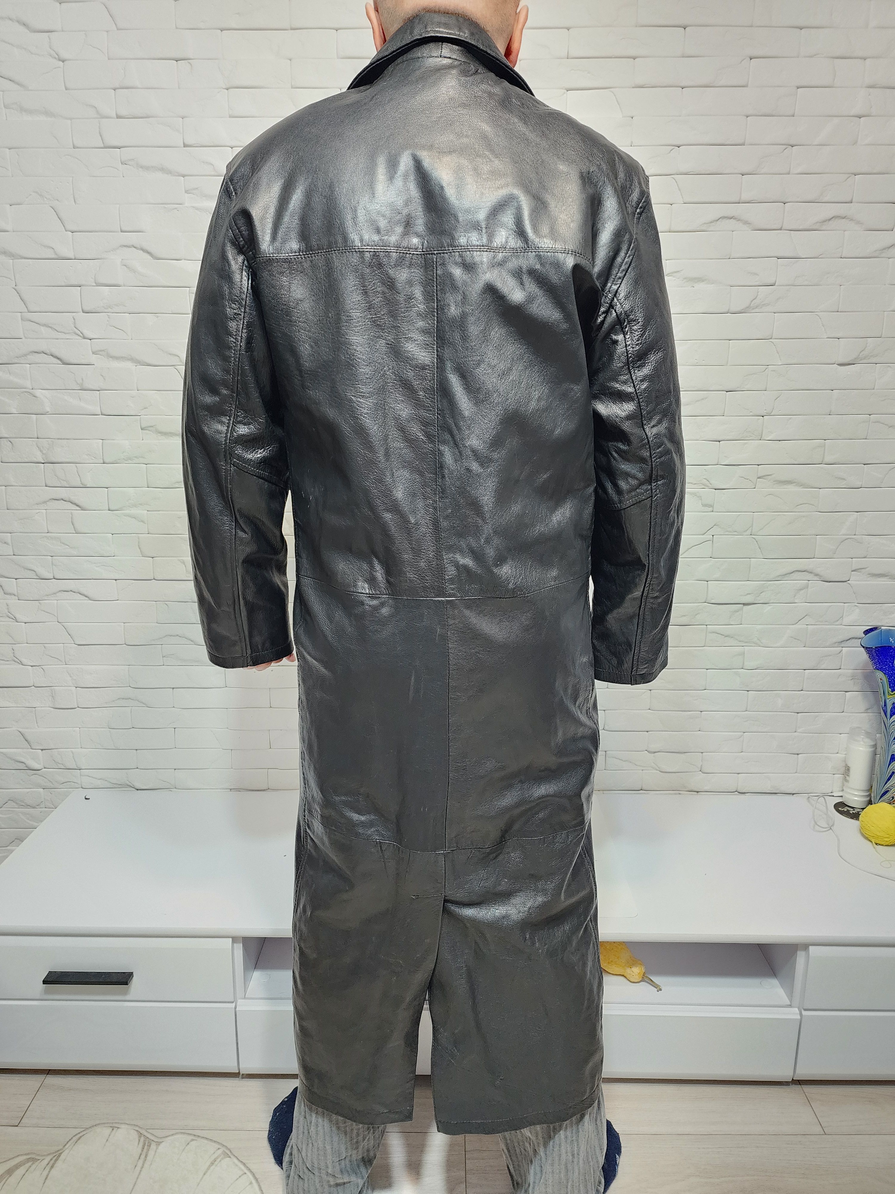 Genuine Leather Black Leather Long Coat: Chic Raincoat Size US L / EU 52-54 / 3 - 6 Thumbnail