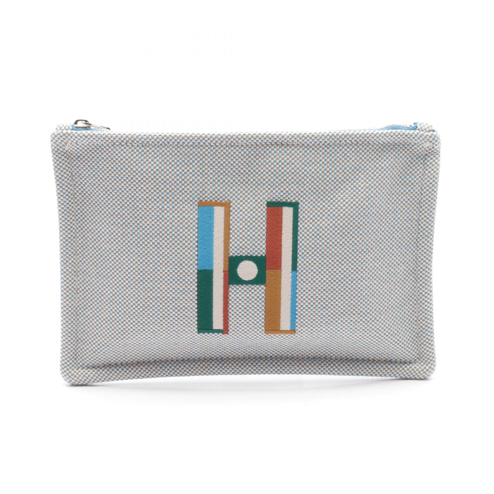 Hermes Hermes Faubourg Corner Pm Cyan Carré Pouch Toile Ash Ivory Light Blue Multicolor Silver Hardware Size ONE SIZE - 1 Thumbnail