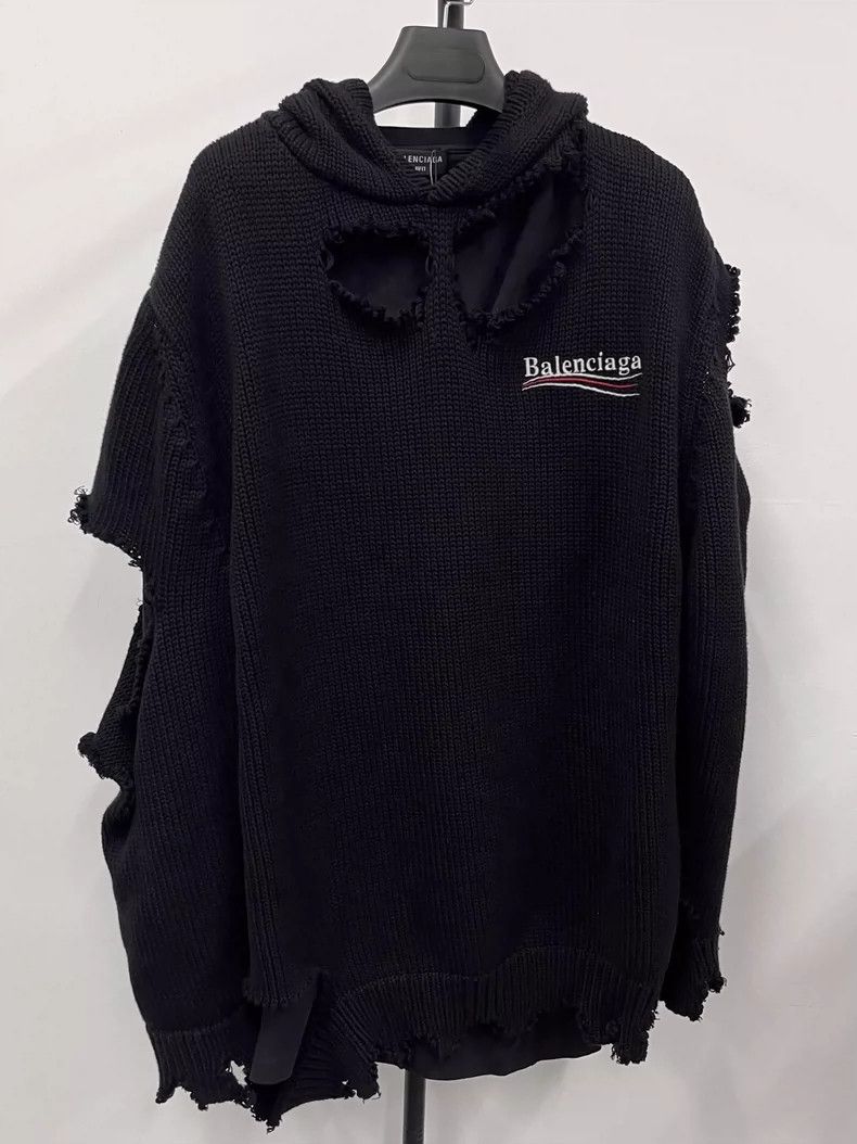 Balenciaga Balenciaga Classic Logo Letter Embroidered Ripped Hoodie Size US XS / EU 42 / 0 - 1 Thumbnail