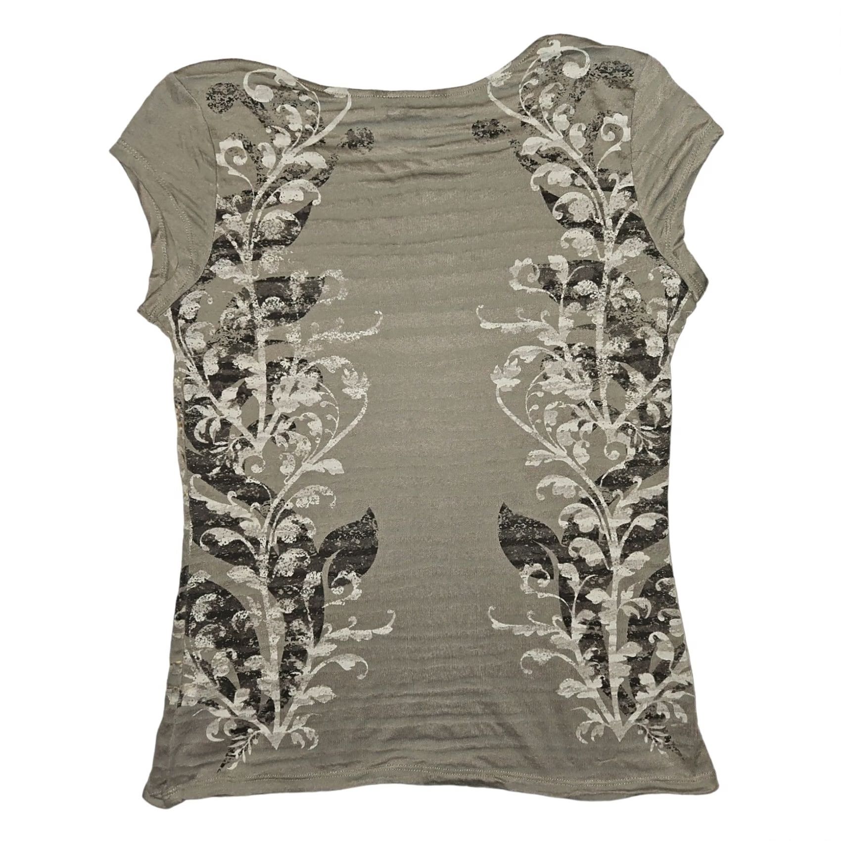 Vintage Rock & Republic Blouse Cap Sleeve Women's Small Gray Paisley Studded Lightweight Sheer Casual Shirt Size S / US 4 / IT 40 - 6 Thumbnail