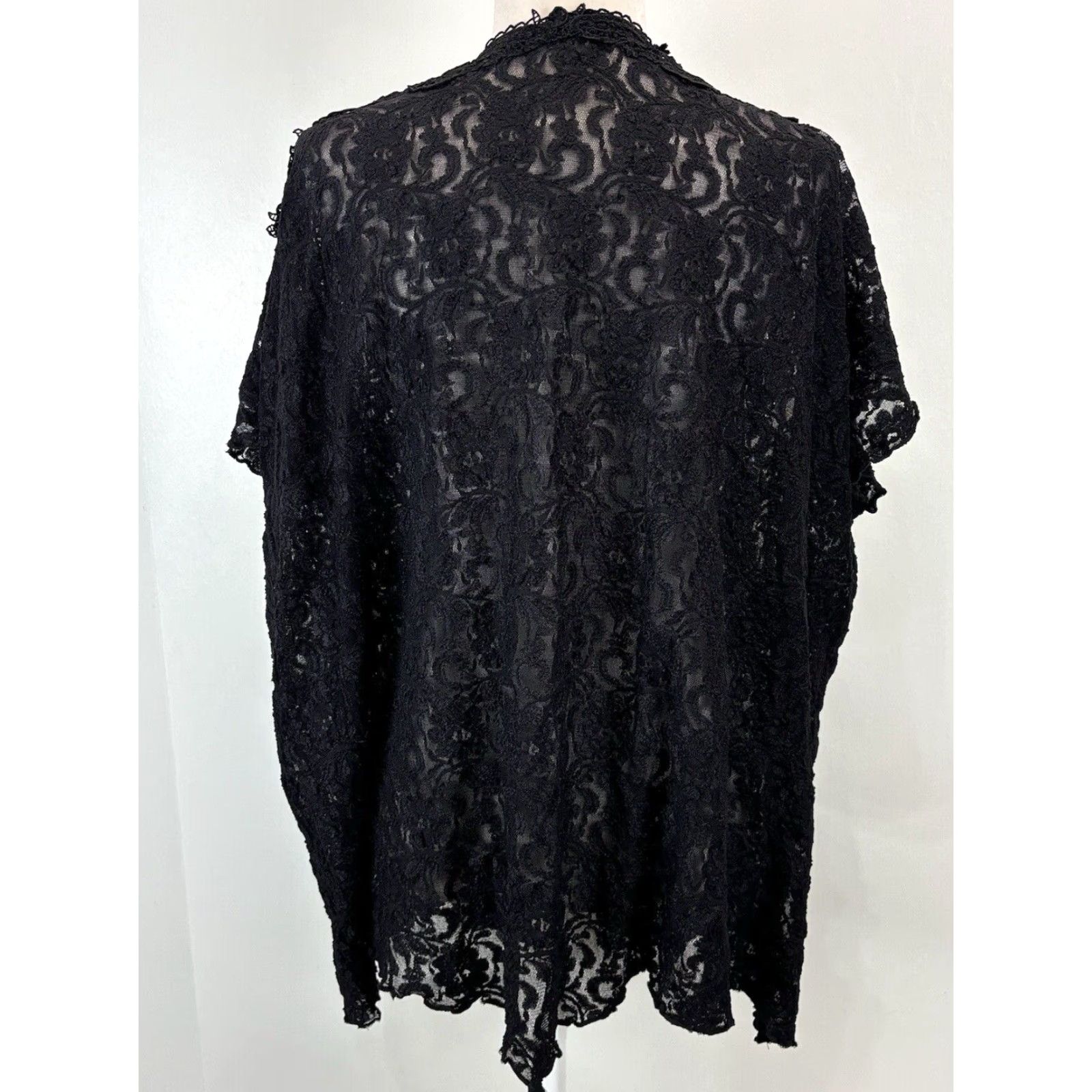 Vintage VINTAGE Rebecca Intimates Plus Black Lace Cover 1X Semi-Sheer Dolman Sleeve Floral Party Womens Size XL / US 12-14 / IT 48-50 - 3 Thumbnail