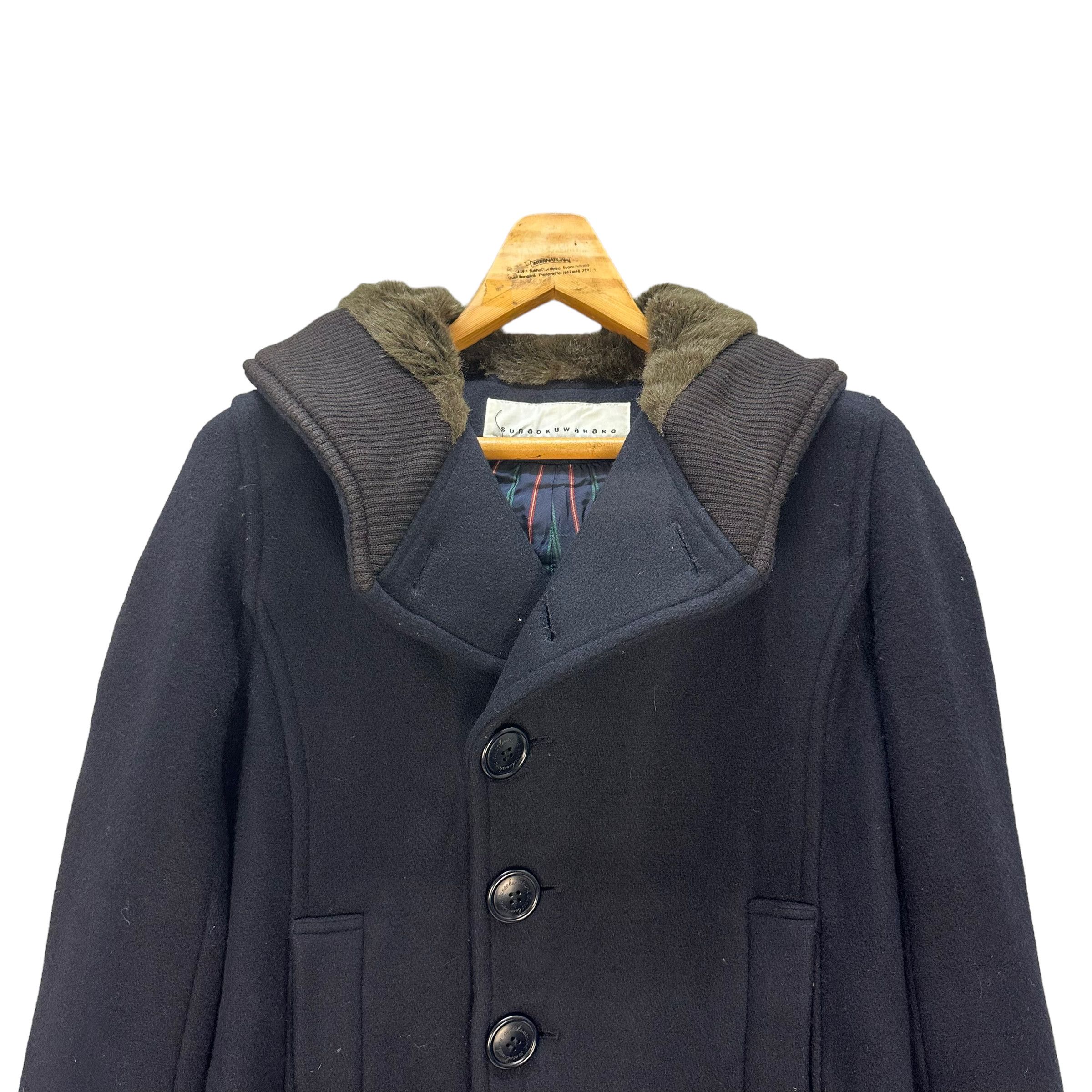 Sunao Kuwahara SUNAO KUWAHARA FUR HOODIE WOOL OVERCOAT #8363-005 Size L / US 10 / IT 46 - 2 Thumbnail
