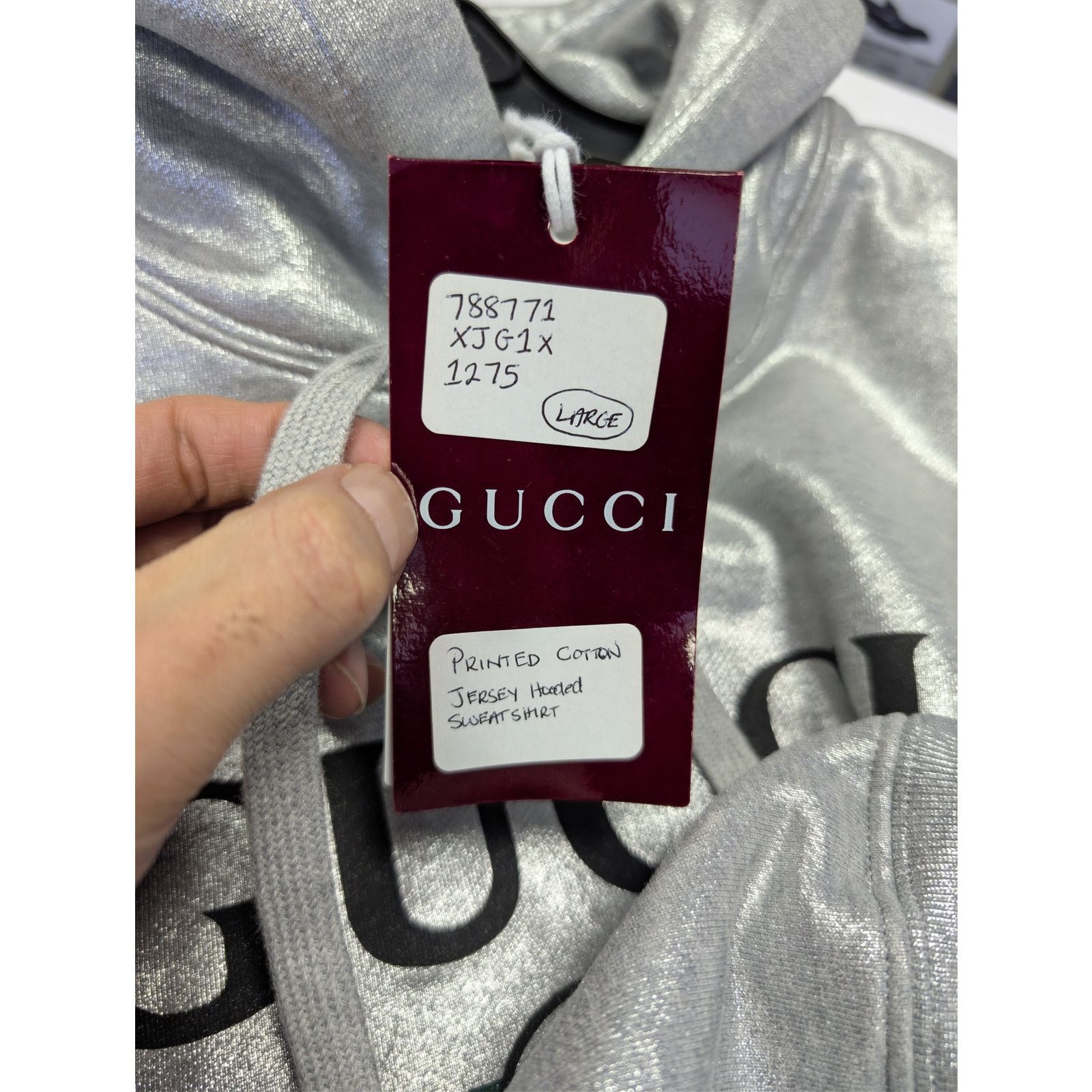 Gucci o1rshd1 Printed Cotton Jersey Hoodie Sweatshirt in Grey Size US L / EU 52-54 / 3 - 23 Thumbnail