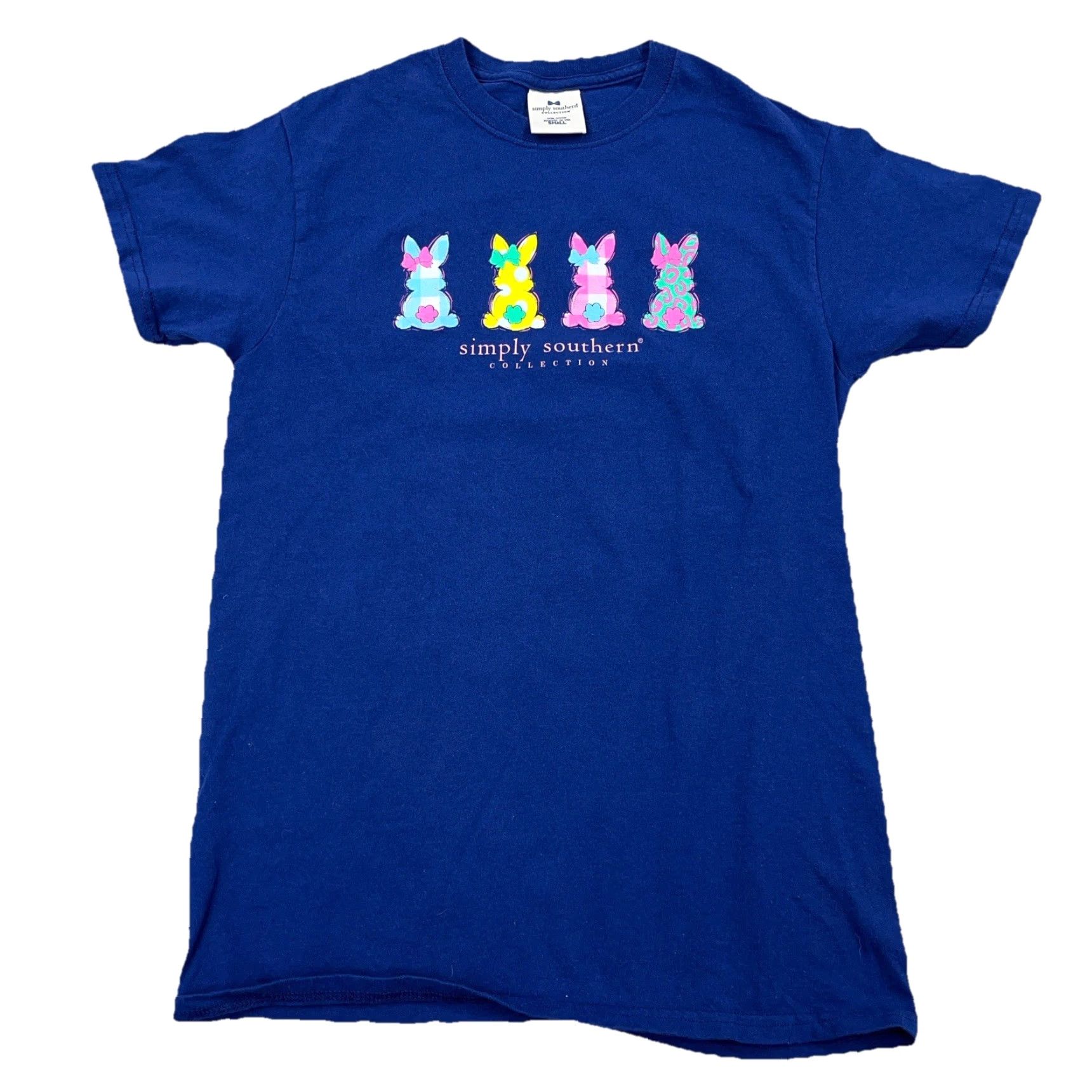 Vintage Simply Southern Shirt Women Small Blue Tee Easter Dog Puppy Bunny Adult Size S / US 4 / IT 40 - 2 Thumbnail