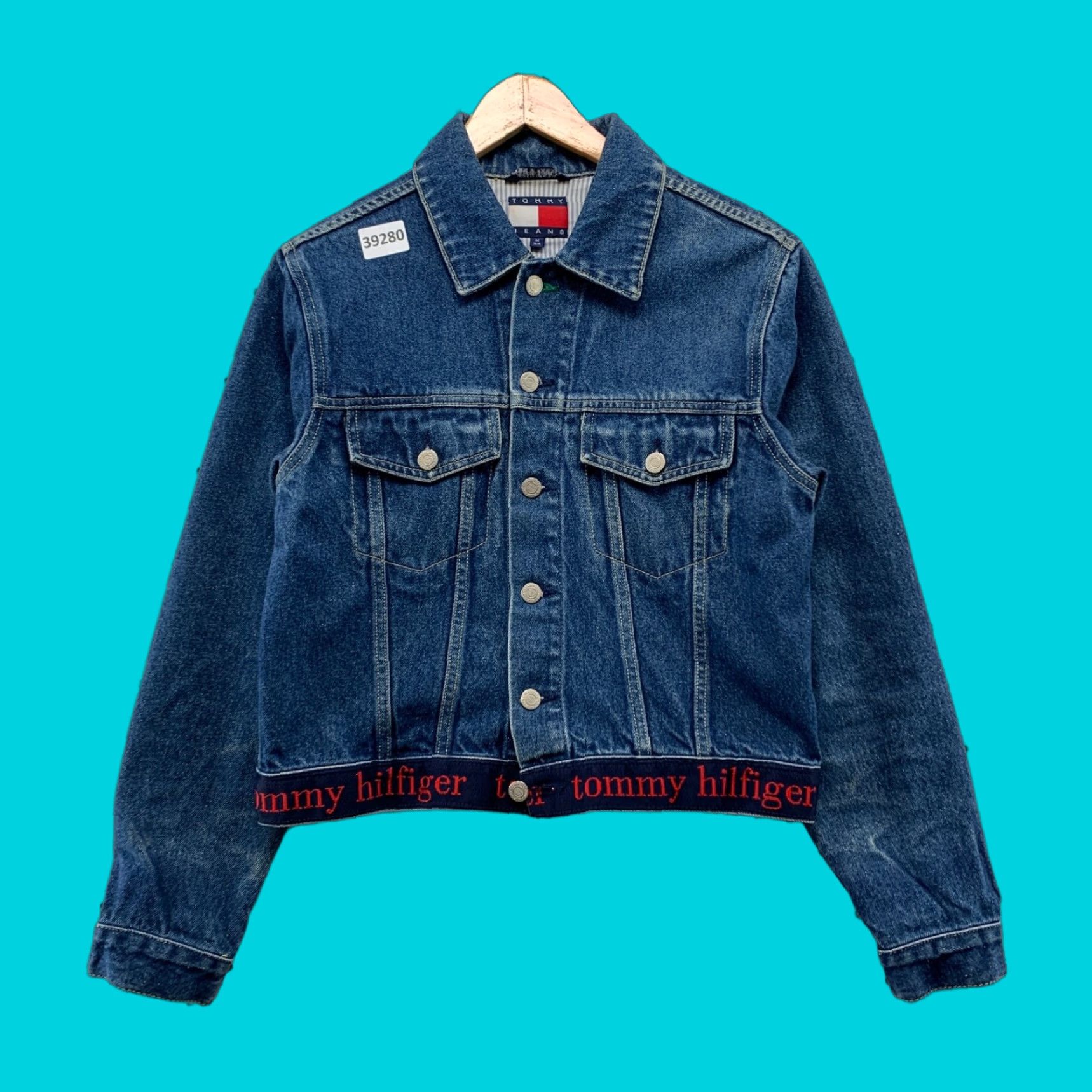 Tommy Hilfiger VINTAGE Tommy Hilfiger Denim Trucker Crop Jacket Womens Medium Blue Spellout Y2K Size M / US 6-8 / IT 42-44 - 1 Thumbnail