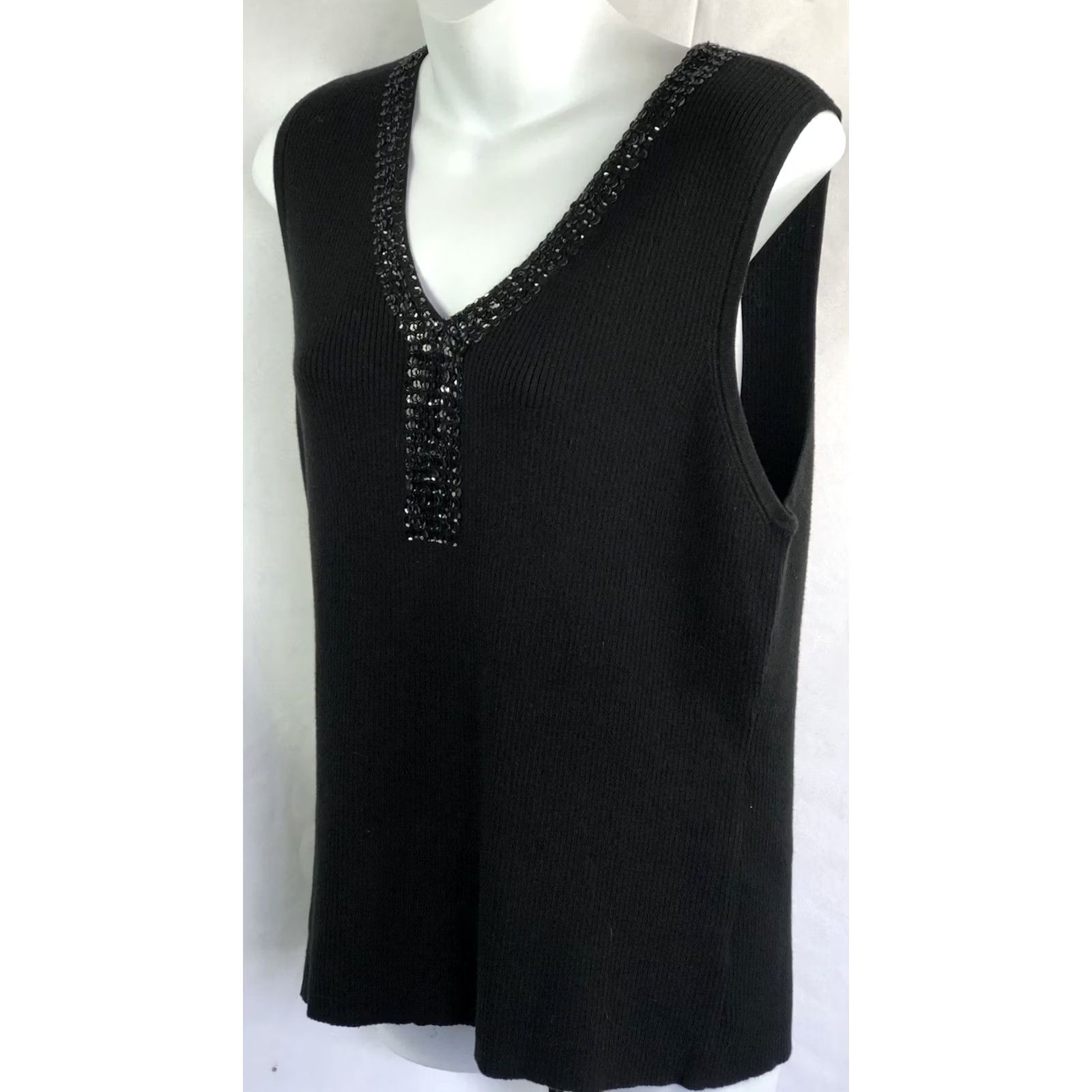 Faded Glory Faded Glory Sweater XL V-Neck Sequins Glam Y2K Black Sleeveless Size XL / US 12-14 / IT 48-50 - 2 Thumbnail