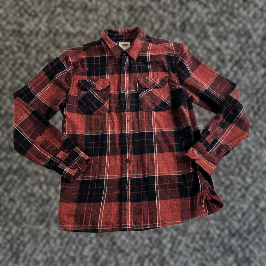 Levi's Levi's Long Sleeve Flannel Button Up Mens Red Plaid Buffalo Print Lumberjack Shirt Regular M Red Outdoors American Pockets Shirt Size US M / EU 48-50 / 2 - 1 Thumbnail