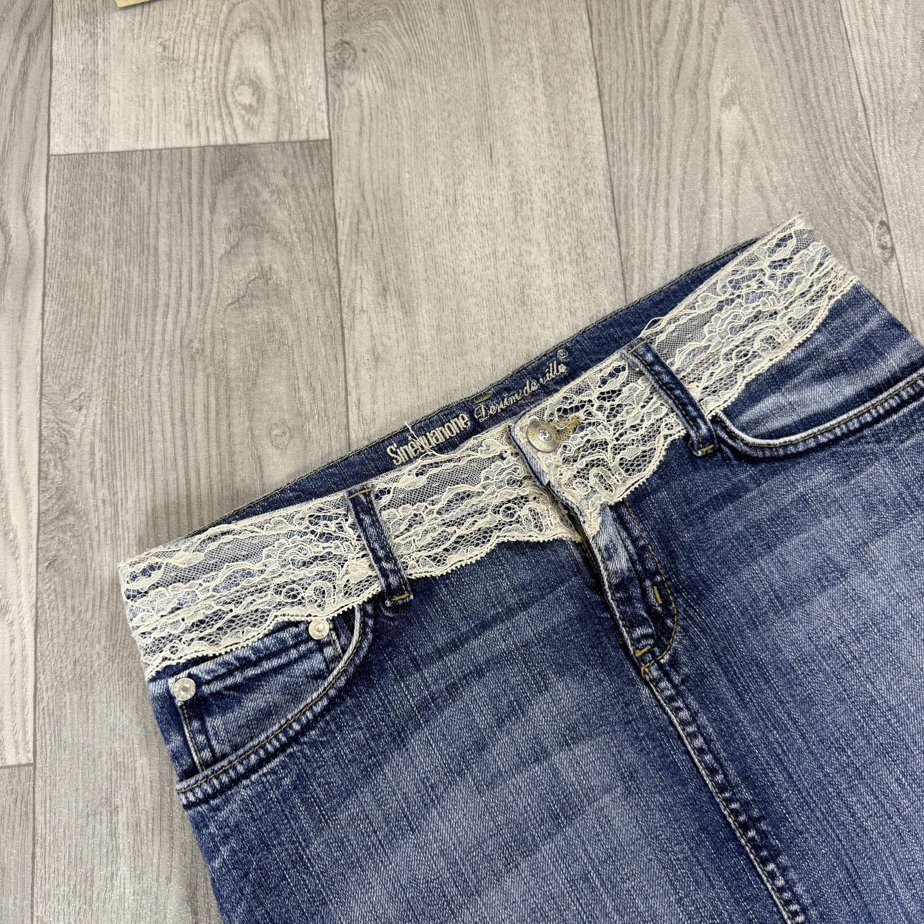 Vintage Vintage Y2K Avantgarde Blue Denim Lace Mini Skirt Low Rise Size 26" / US 2 / IT 38 - 8 Thumbnail