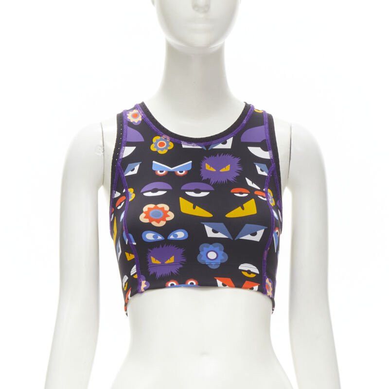 Fendi FENDI Activewear Monster Bug Eye black graphic print perforated crop top Size ONE SIZE - 1 Thumbnail