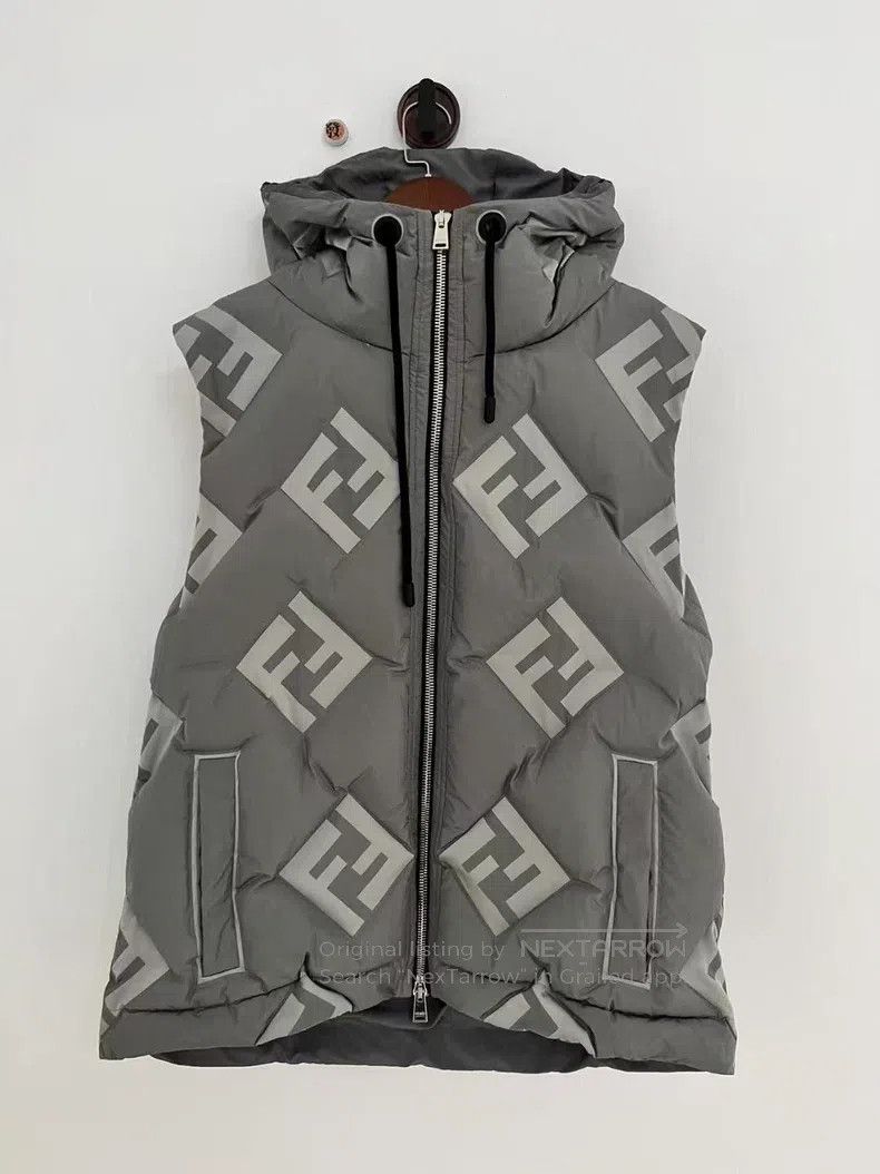 Fendi Grey Double F Hooded Down Vest